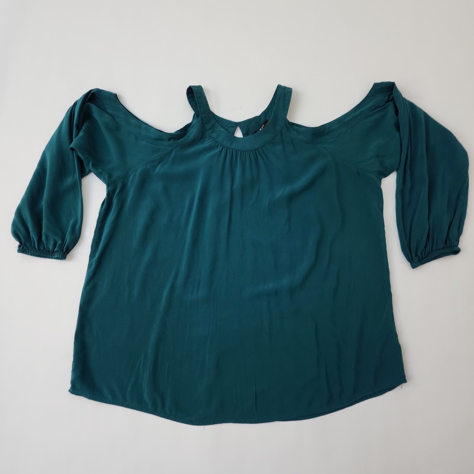 Express Womens Teal Green Cold Shoulder Blouse Keyhole Back Top Size Large