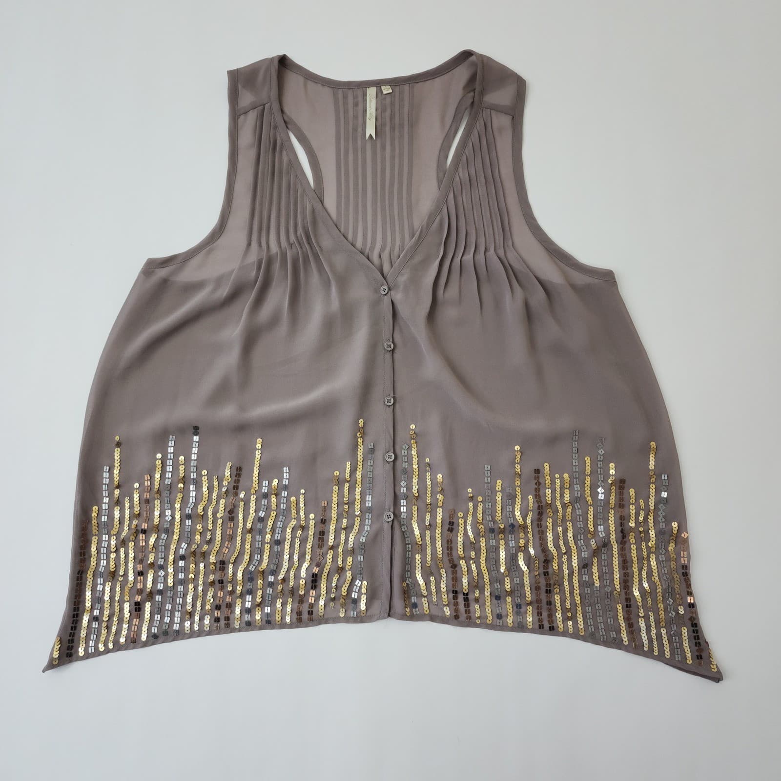 Petticoat Alley Mauve Sequin Sleeveless Pleated V-Neck Blouse Top Large - Thumbnail 2