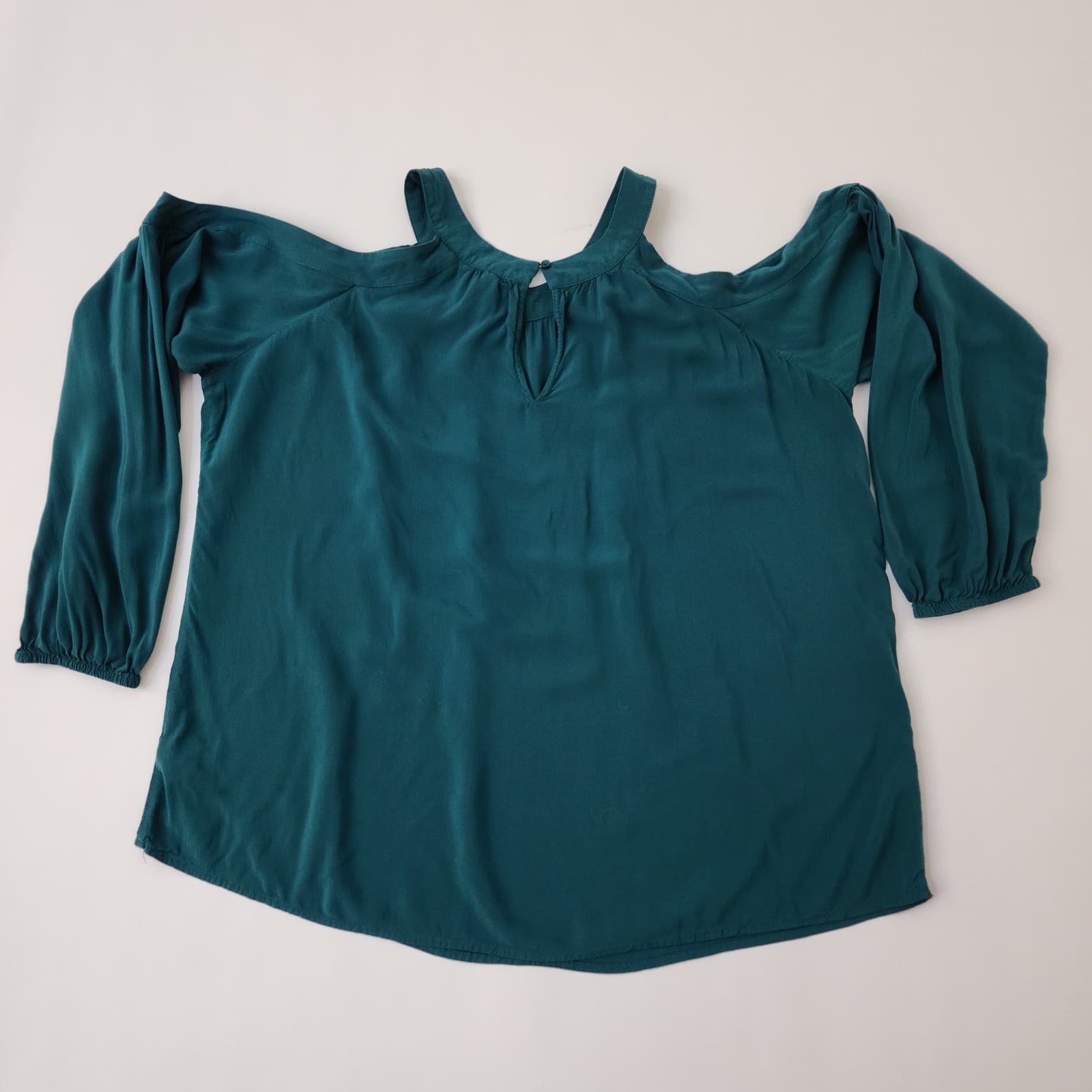 Express Womens Teal Green Cold Shoulder Blouse Keyhole Back Top Size Large - Thumbnail 6
