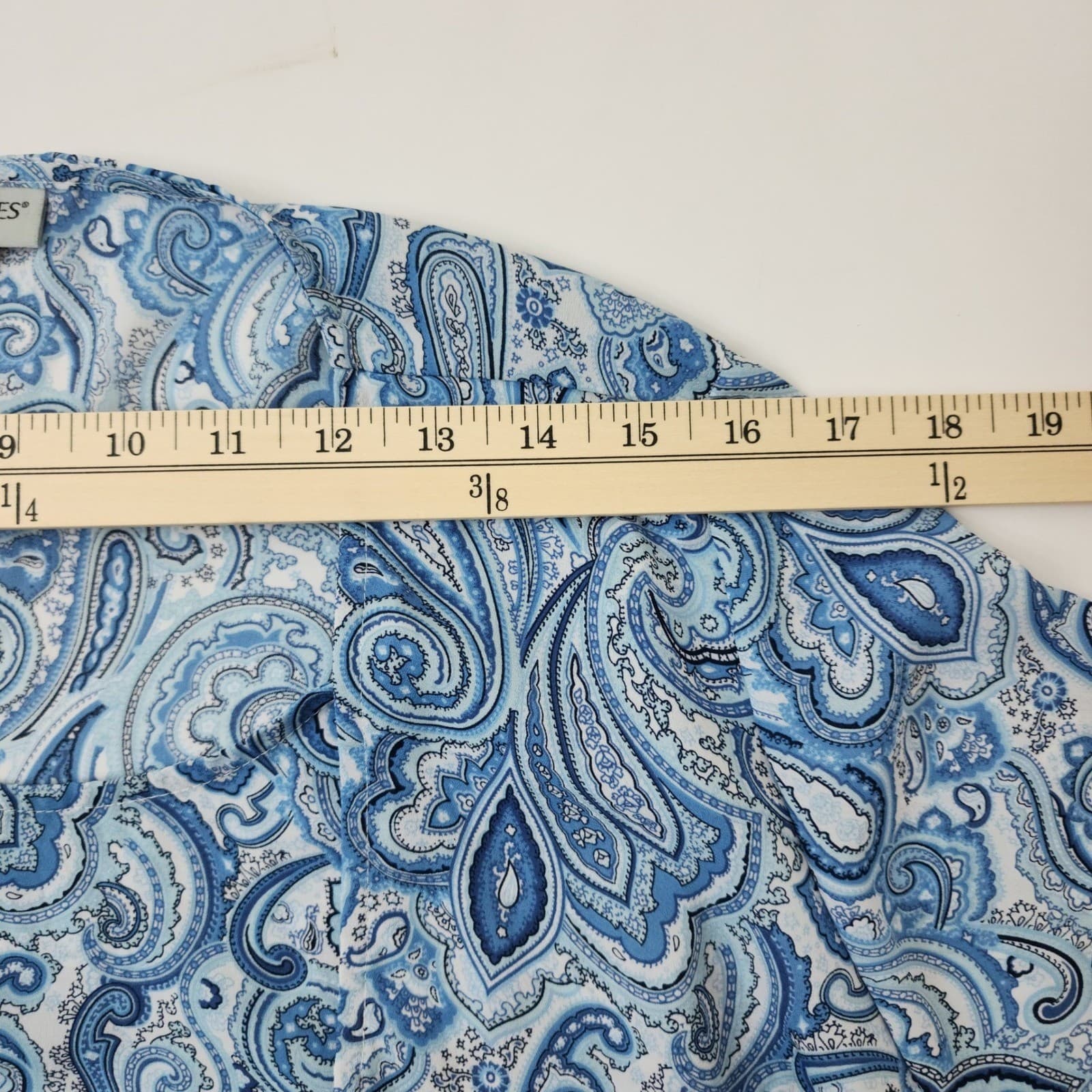 Catherines Womens 0X 14/16W Blue Paisley Surplice Faux Wrap Blouse 3/4 Bell - Thumbnail 4