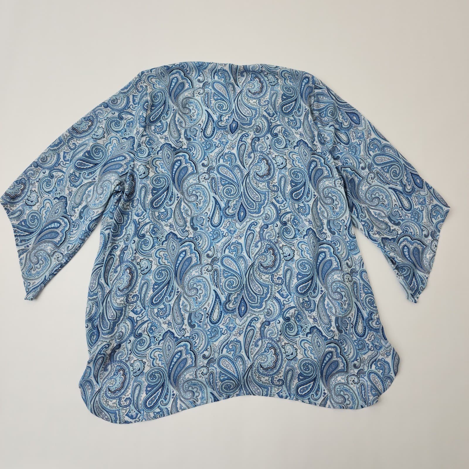 Catherines Womens 0X 14/16W Blue Paisley Surplice Faux Wrap Blouse 3/4 Bell - Thumbnail 7