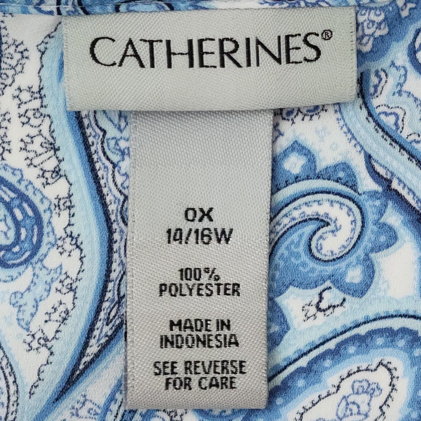 Catherines Womens 0X 14/16W Blue Paisley Surplice Faux Wrap Blouse 3/4 Bell - Thumbnail 6