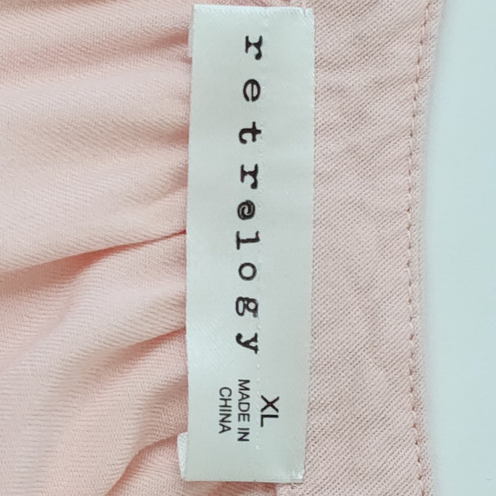 Retrology Pink Eyelet Lace Sleeve Henley Blouse XL Split Neck Short Sleeve Top - Thumbnail 6