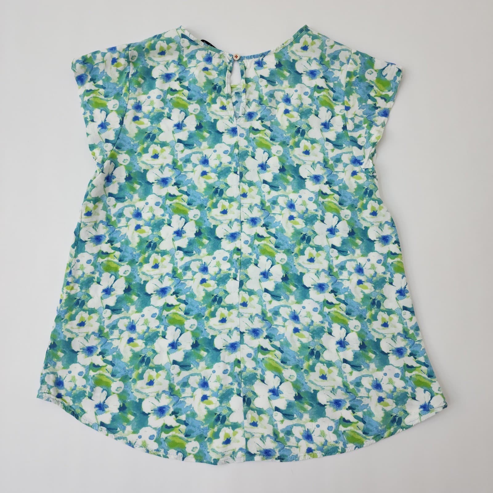Ava Christine Womens XL Floral Cap Sleeve Blouse Blue Green Watercolor High Low - Thumbnail 6