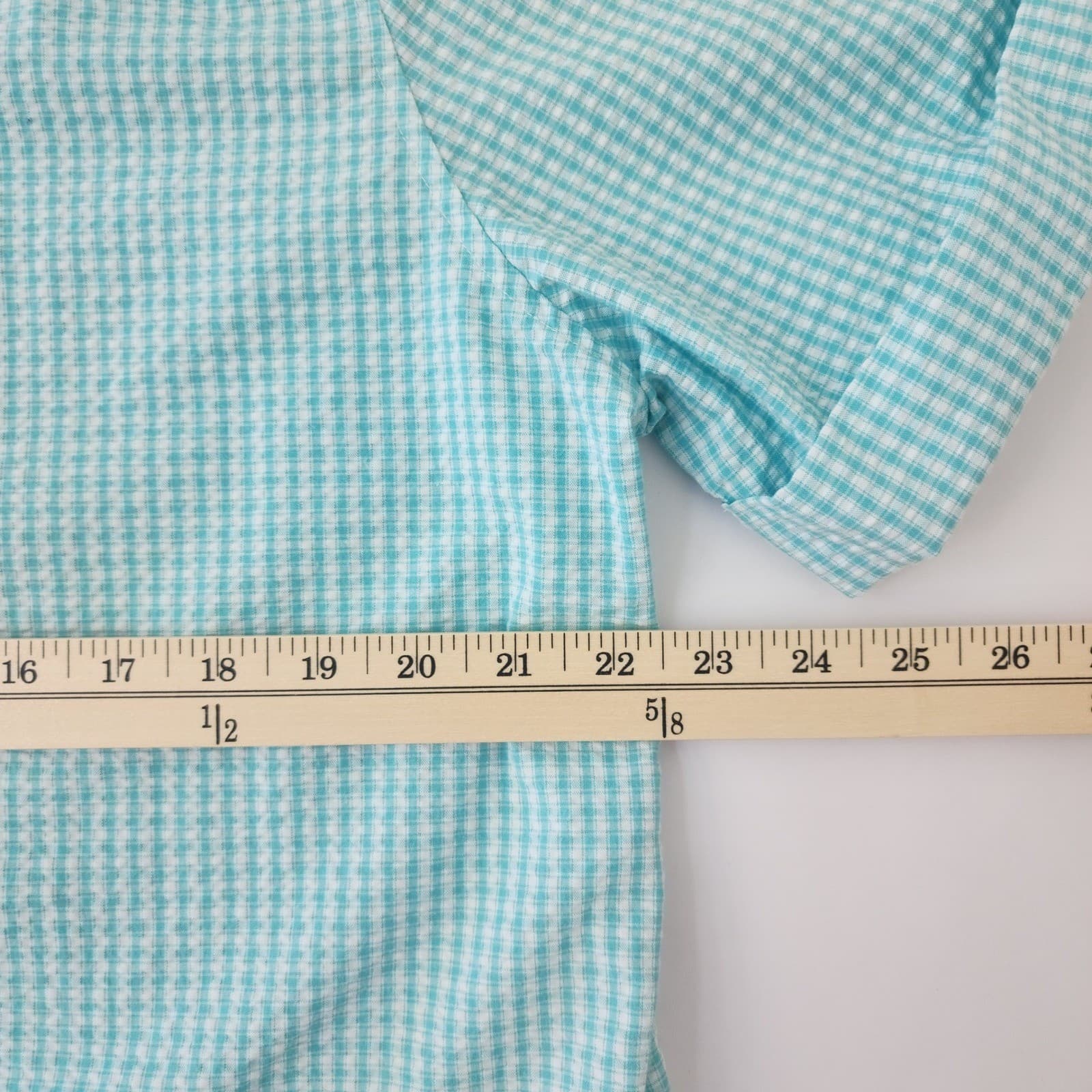 Drapers & Damons Teal Gingham Floral Embroidered Beaded Button Down Shirt L - Thumbnail 3