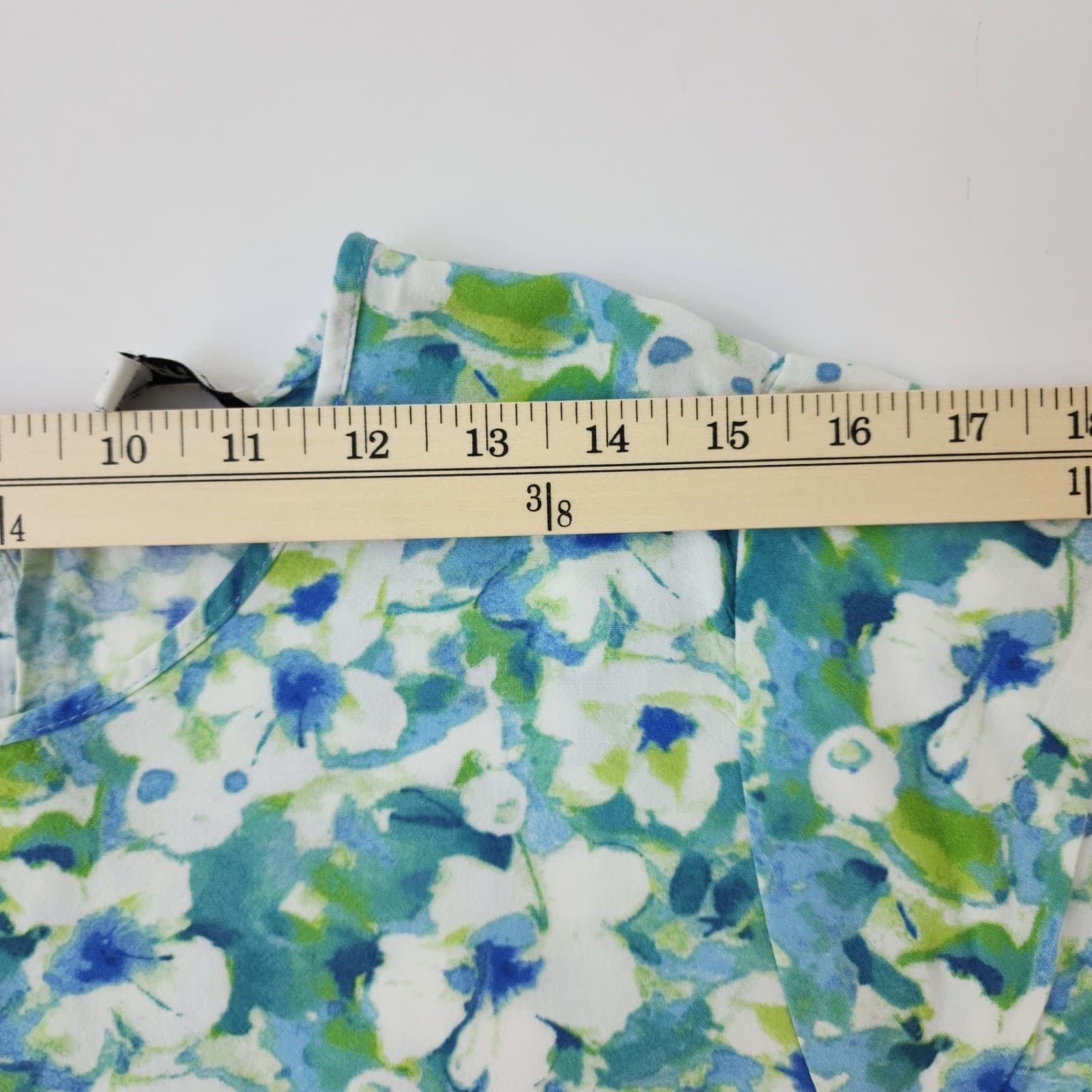 Ava Christine Womens XL Floral Cap Sleeve Blouse Blue Green Watercolor High Low - Thumbnail 4