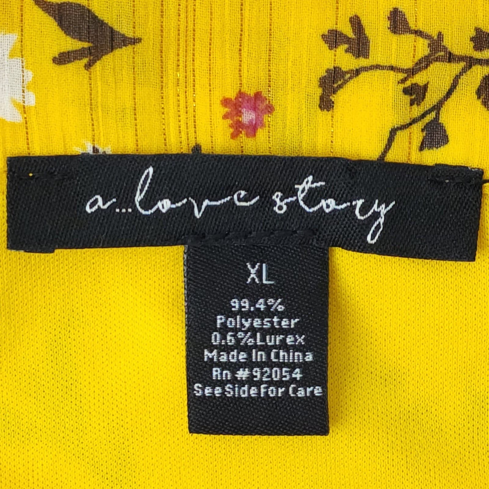 A Love Story Yellow Floral Halter Top XL Pleated Tie Shoulder Lurex Shimmer - Thumbnail 5