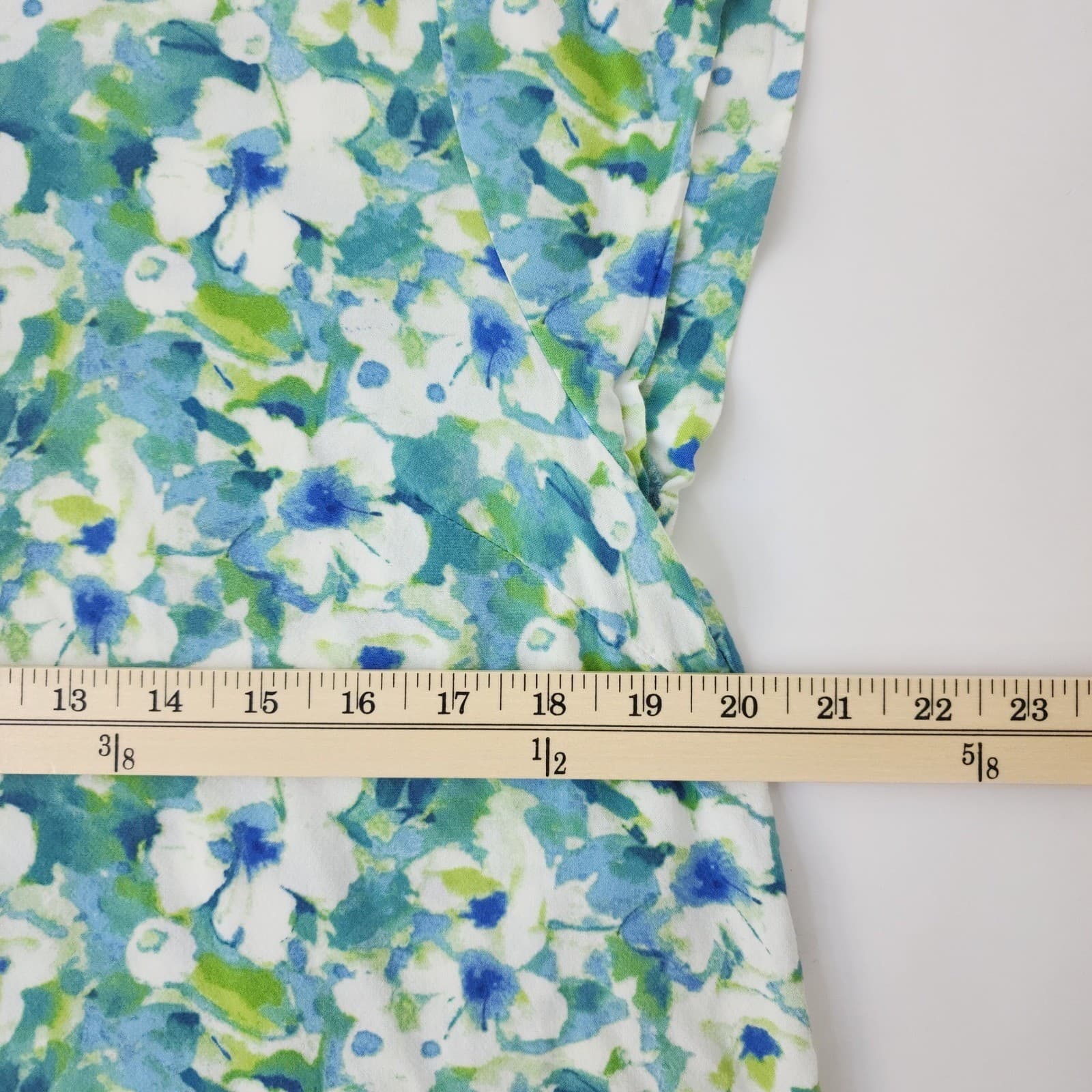 Ava Christine Womens XL Floral Cap Sleeve Blouse Blue Green Watercolor High Low - Thumbnail 3