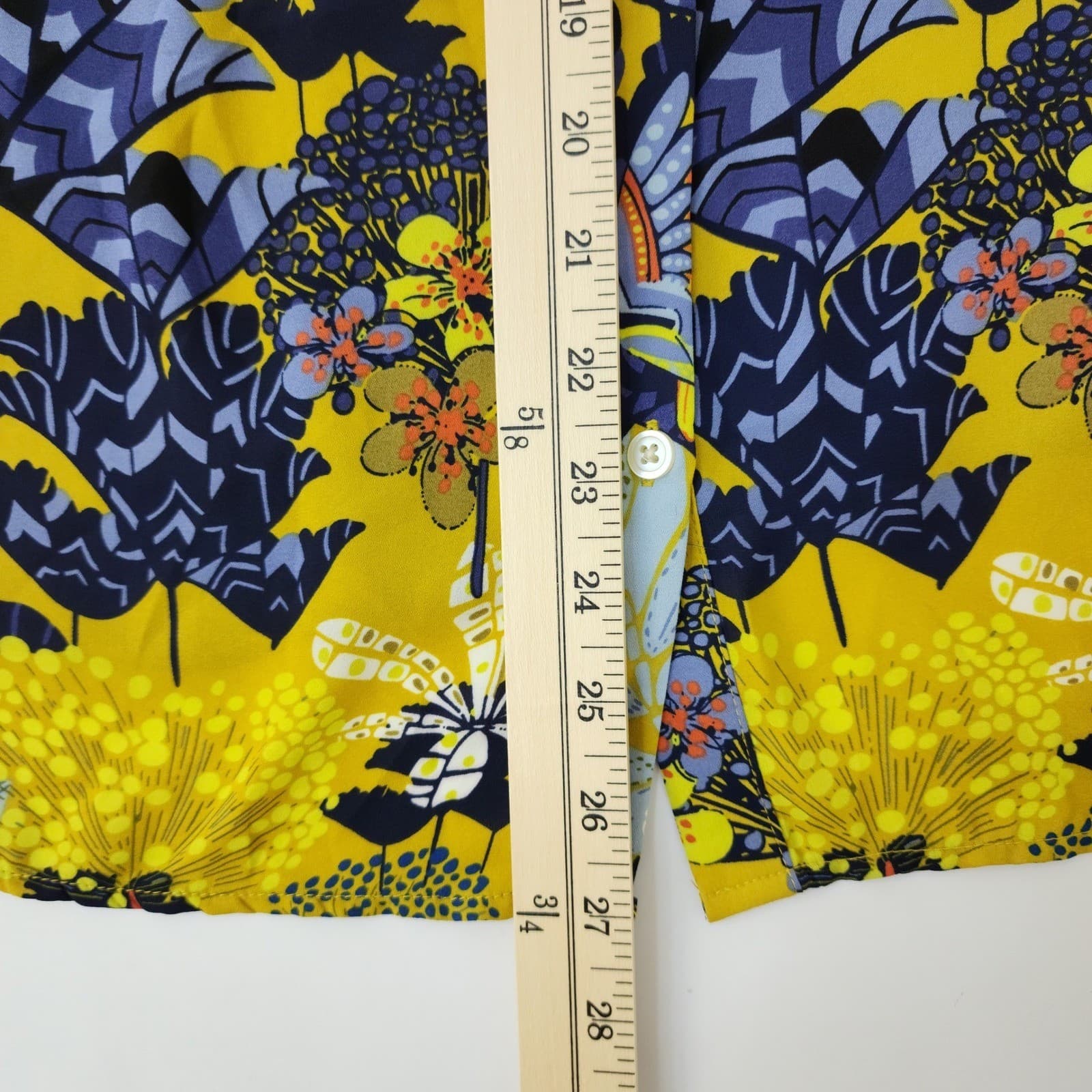 Yellow Tropical Hummingbird Print Flutter Sleeve Button Front Blouse Top - Thumbnail 2