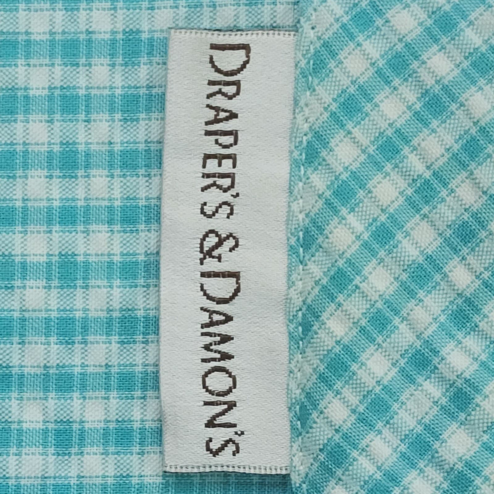 Drapers & Damons Teal Gingham Floral Embroidered Beaded Button Down Shirt L - Thumbnail 6