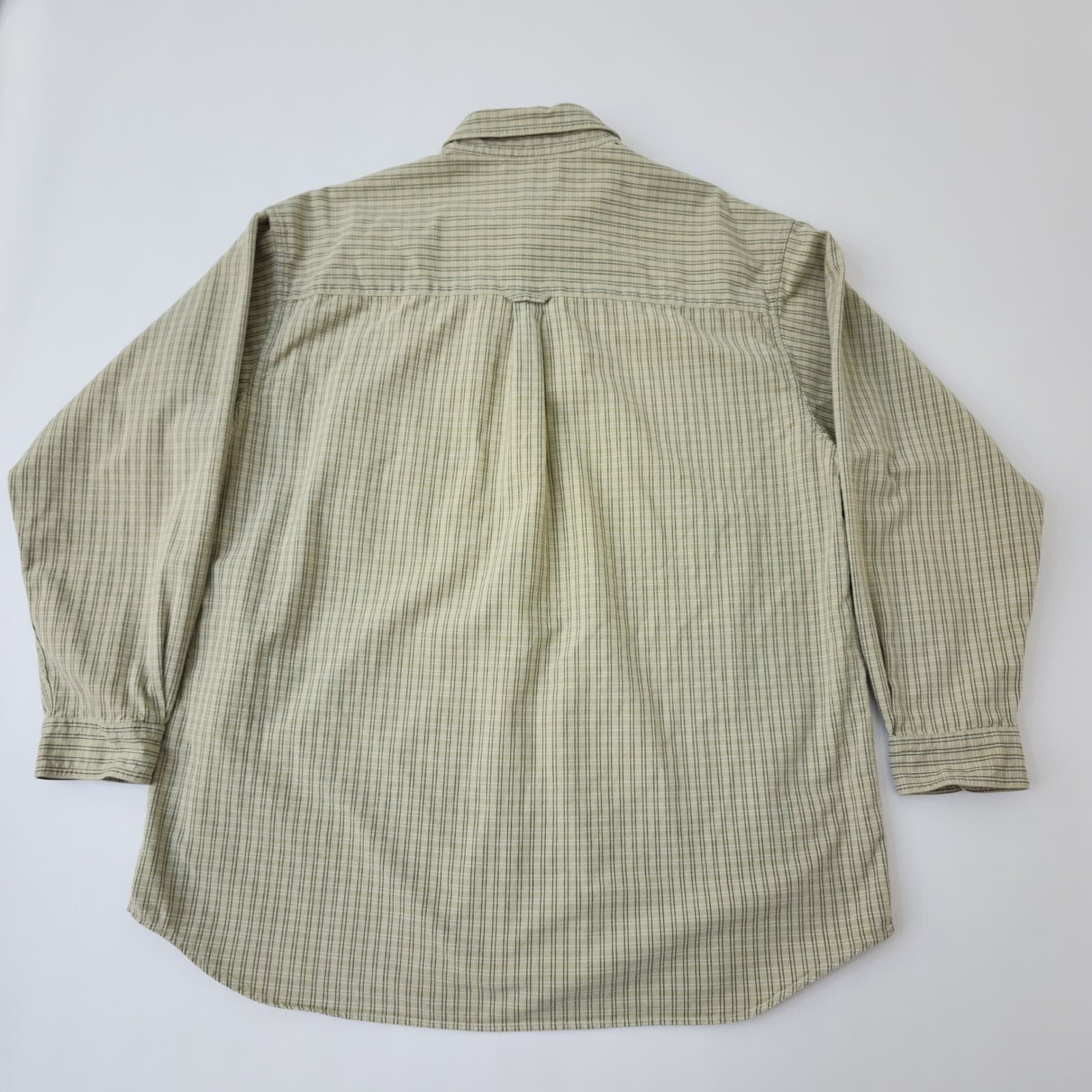 Columbia Mens 2XL Pinstripe Button Down Shirt Tan Green Long Sleeve Cotton - Thumbnail 9