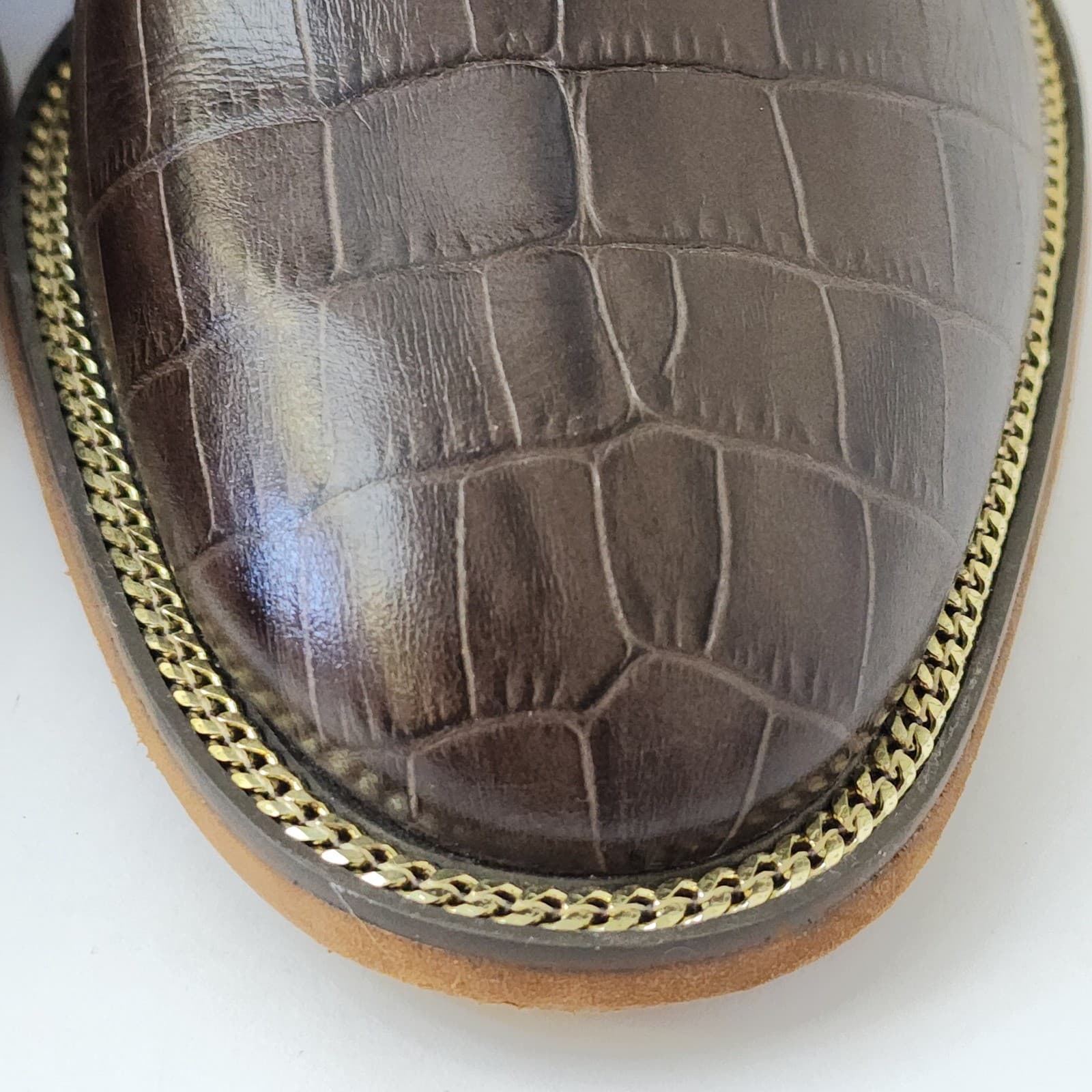 Vince Camuto Jentilliy Brown Croc Embossed Leather Ankle Boots Chain Detail 6M - Thumbnail 9