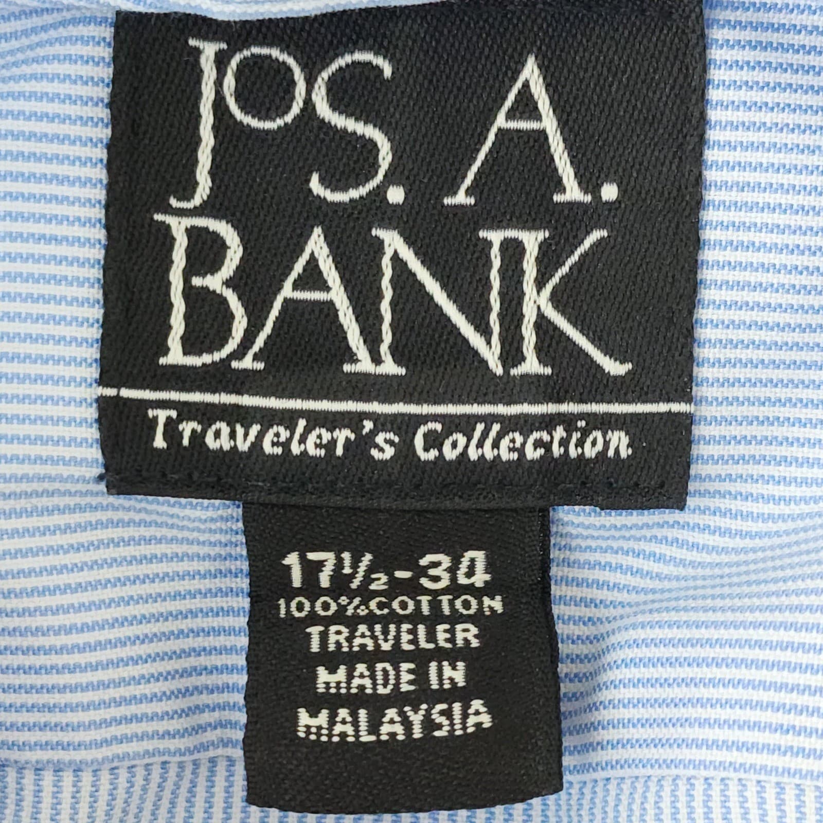 Jos A Bank Travelers Collection Dress Shirt Mens 17.5 34 Blue Micro Stripe - Thumbnail 7