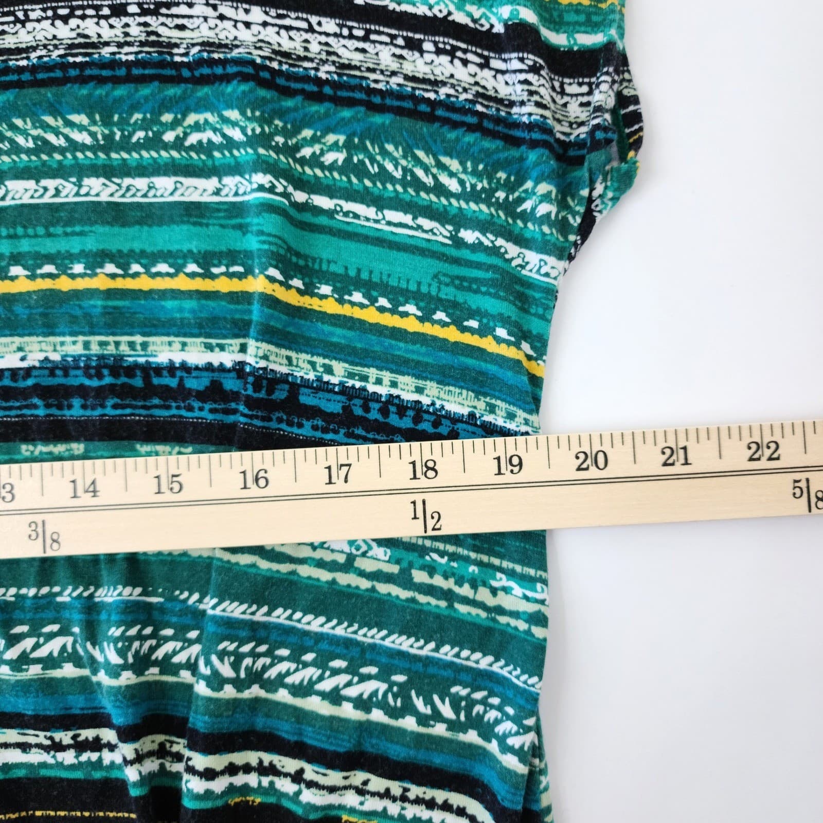 Christopher & Banks Petite Large Green Striped Side Knot Short Sleeve Top P/L - Thumbnail 3