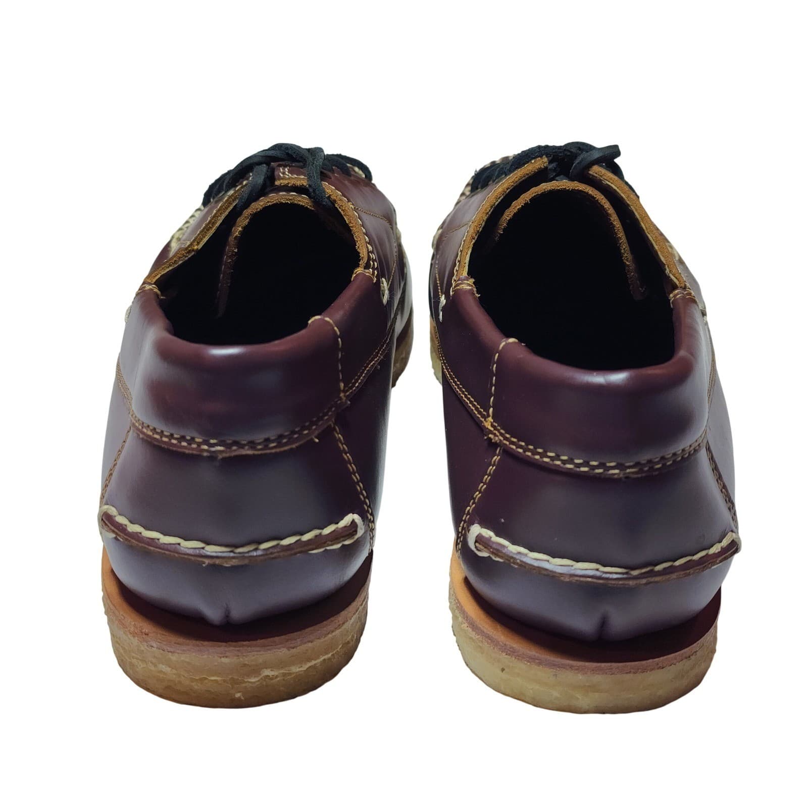 J.D. Fisk Men's Burgundy Leather Moc Toe Boat Shoes Crepe Sole 10 - Thumbnail 4