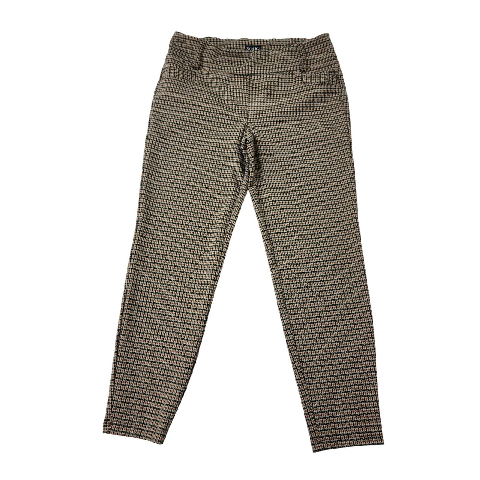 SOHO Apparel Ltd Brown Houndstooth Pull On Tapered Pants Womens Large