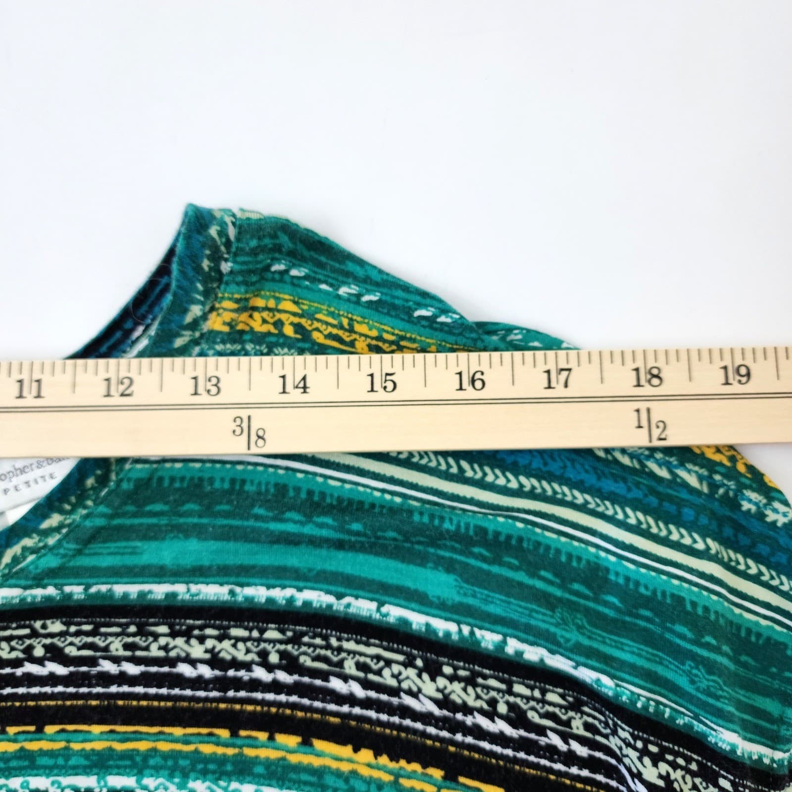 Christopher & Banks Petite Large Green Striped Side Knot Short Sleeve Top P/L - Thumbnail 4