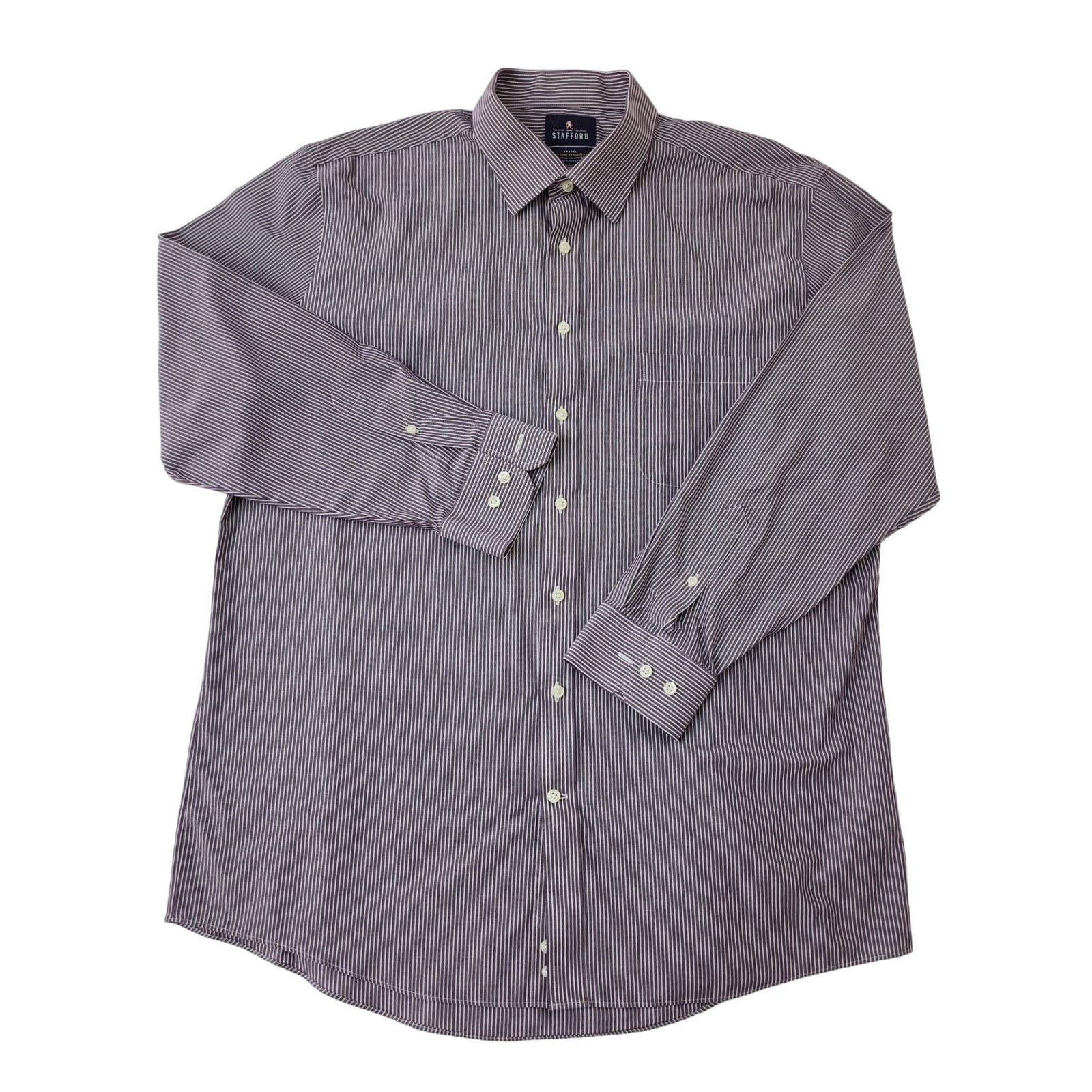 Stafford Travel Performance Dress Shirt Mens XL Purple White Stripe Button Down