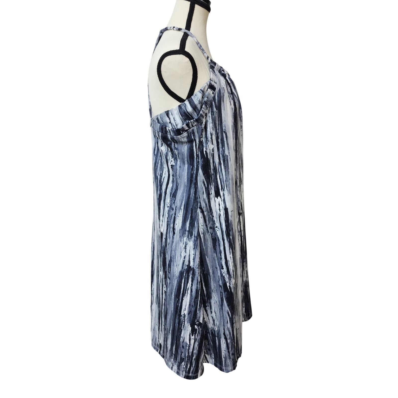 Peace & Pearls Blue Abstract Brushstroke T-Back Halter Shift Dress XL - Thumbnail 4