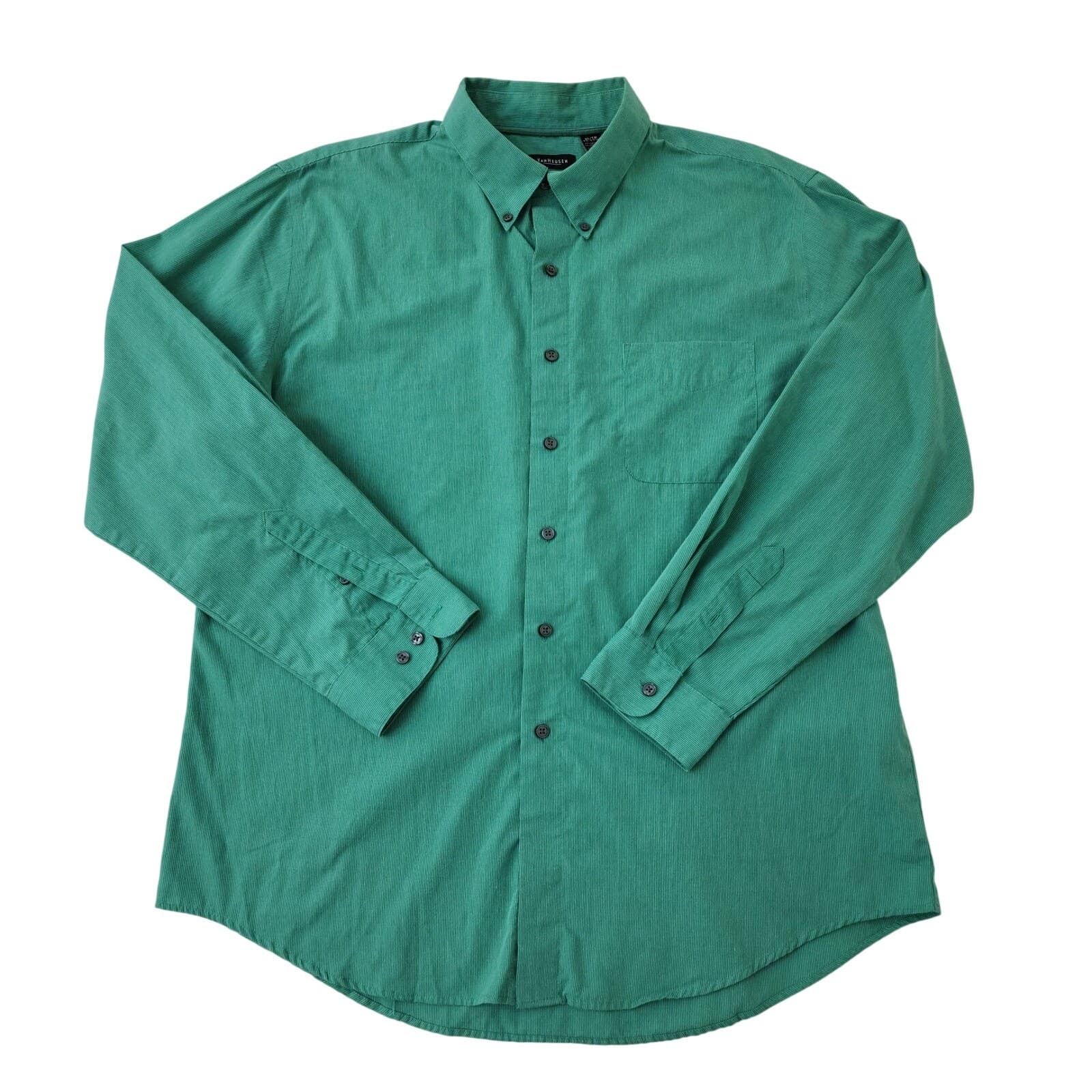 Van Heusen Mens XL Green Textured Stripe Classic Fit Button Down Shirt Long