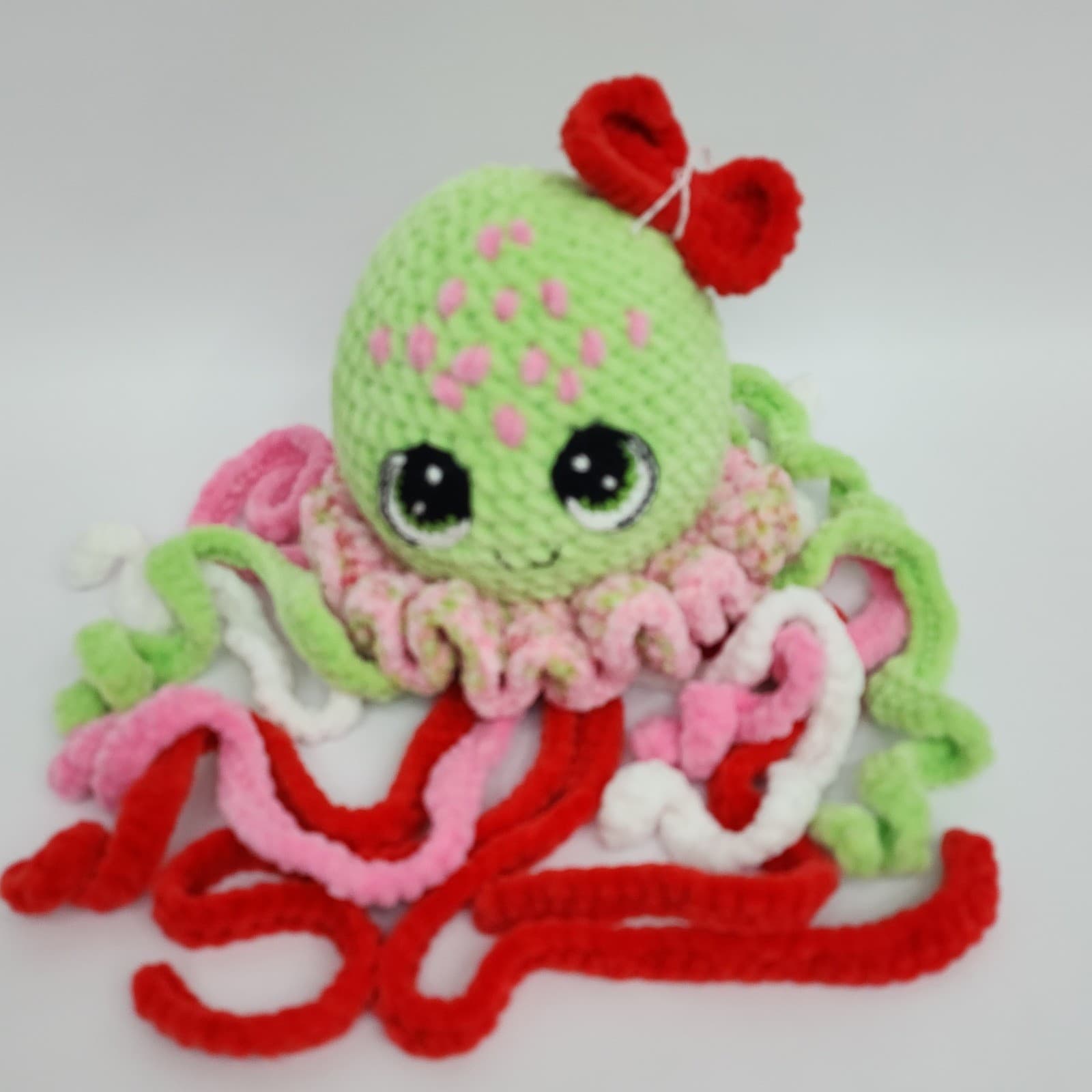 Handmade Crochet Jellyfish Plush Green Pink Red Amigurumi Stuffed Animal Toy - Thumbnail 7