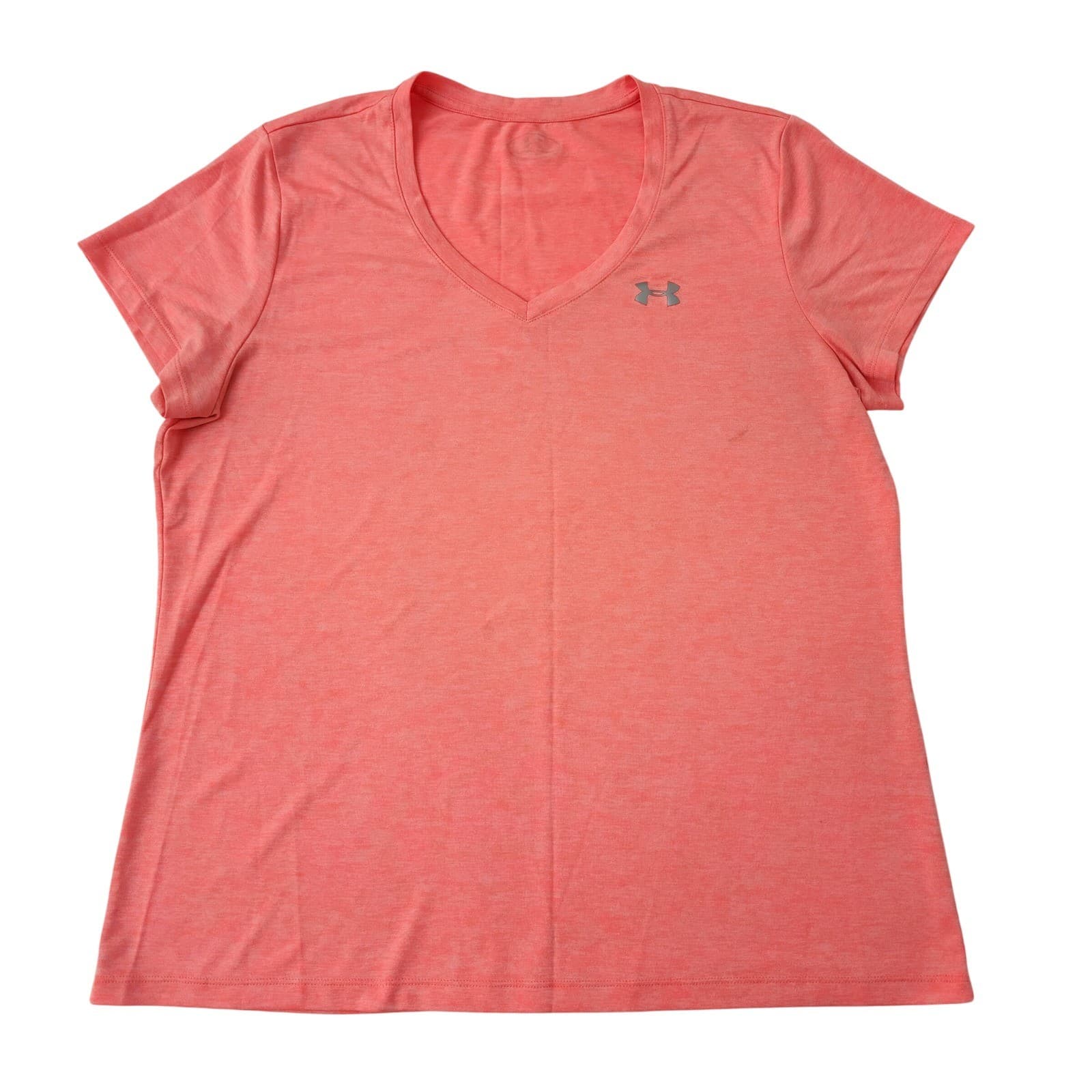 Under Amour Women's Tech Twist V-Neck T-Shirt Coral Pink Heather XL