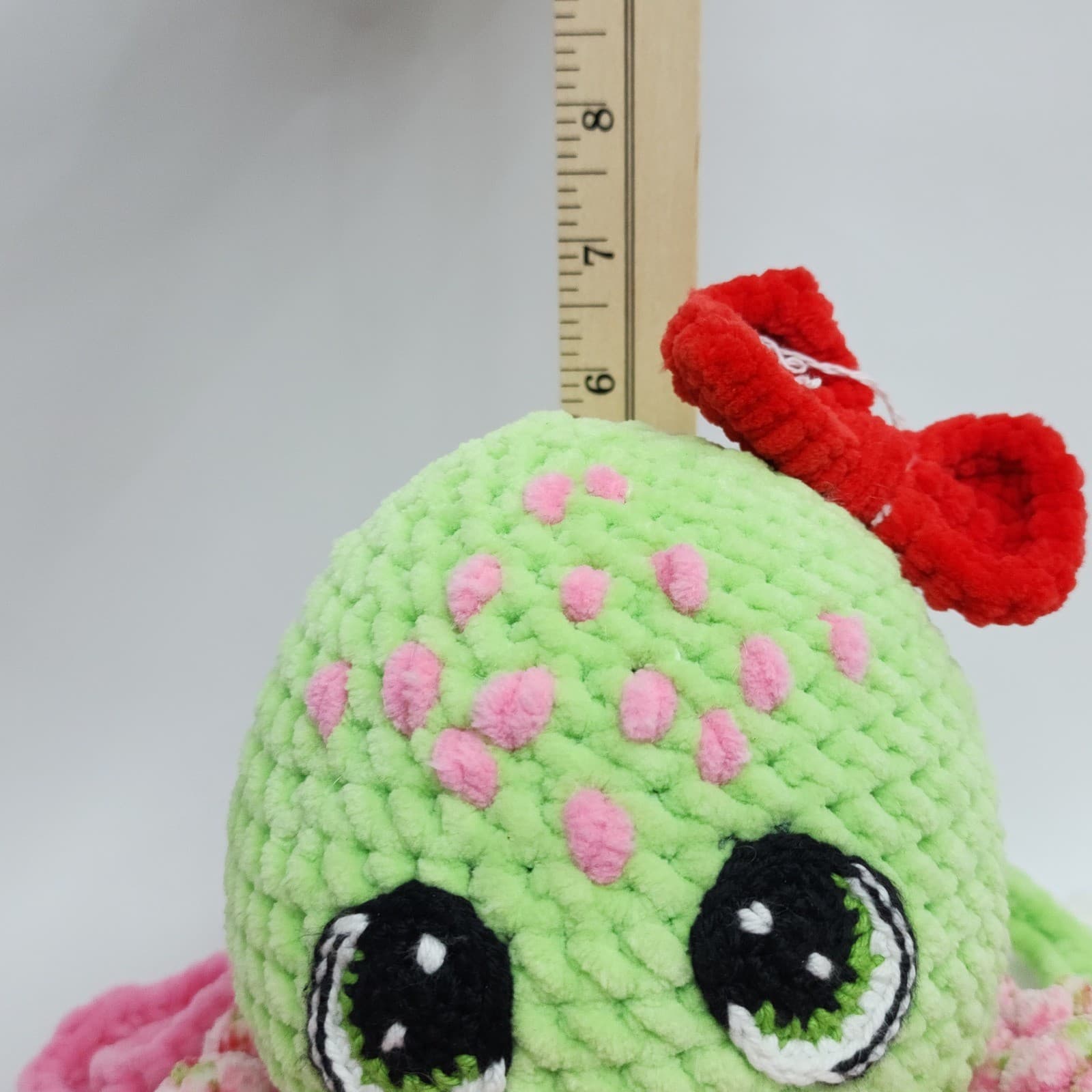 Handmade Crochet Jellyfish Plush Green Pink Red Amigurumi Stuffed Animal Toy - Thumbnail 8