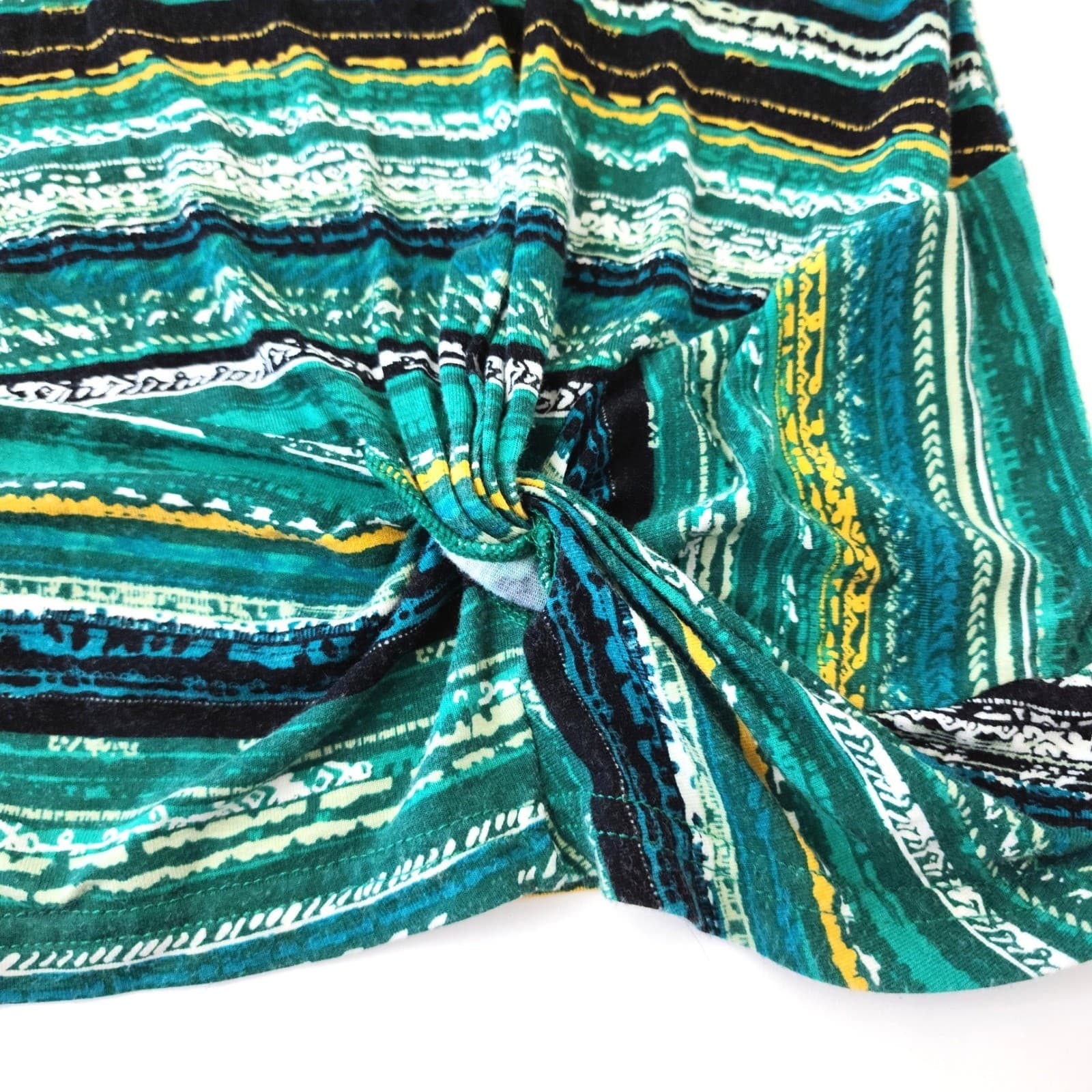 Christopher & Banks Petite Large Green Striped Side Knot Short Sleeve Top P/L - Thumbnail 5
