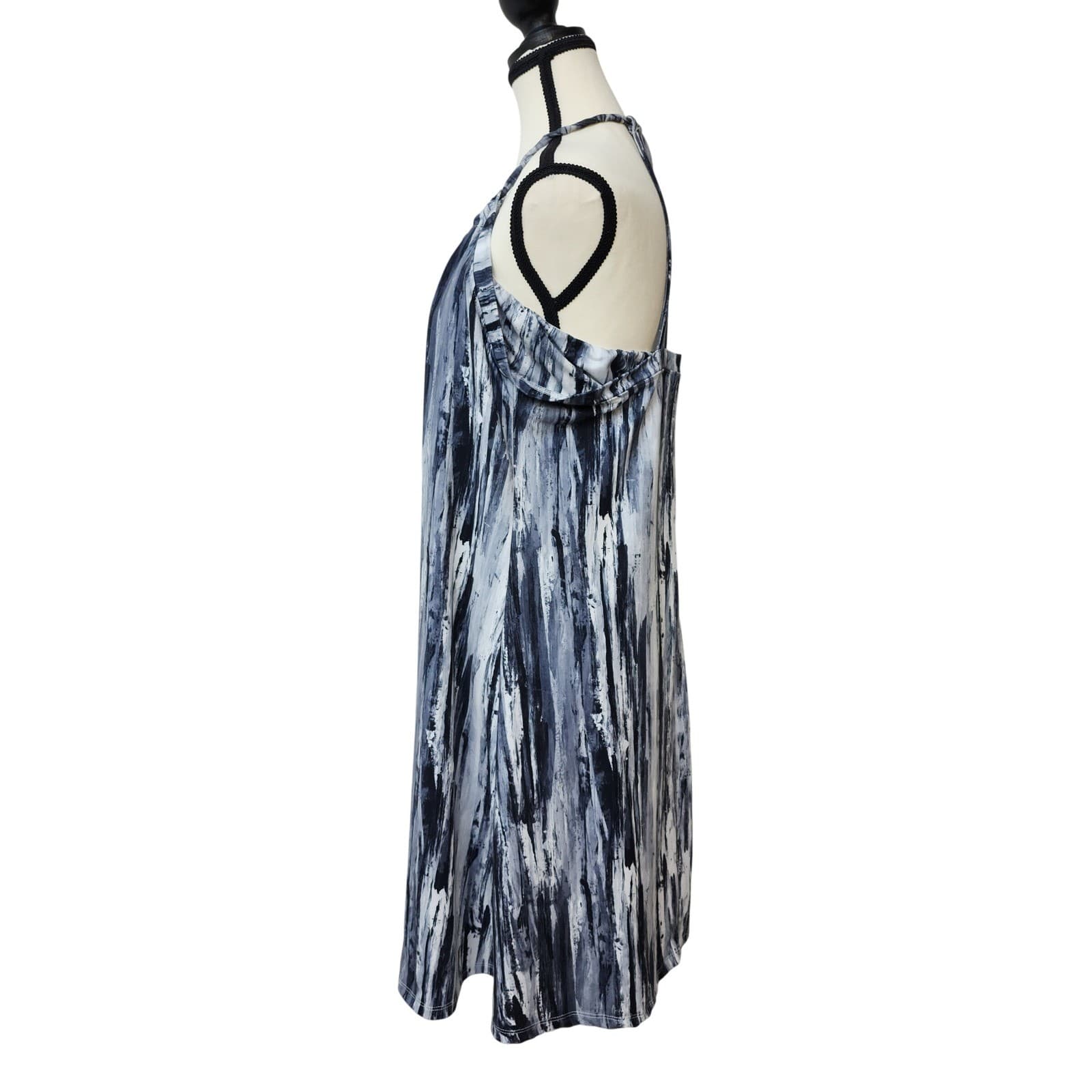 Peace & Pearls Blue Abstract Brushstroke T-Back Halter Shift Dress XL - Thumbnail 2