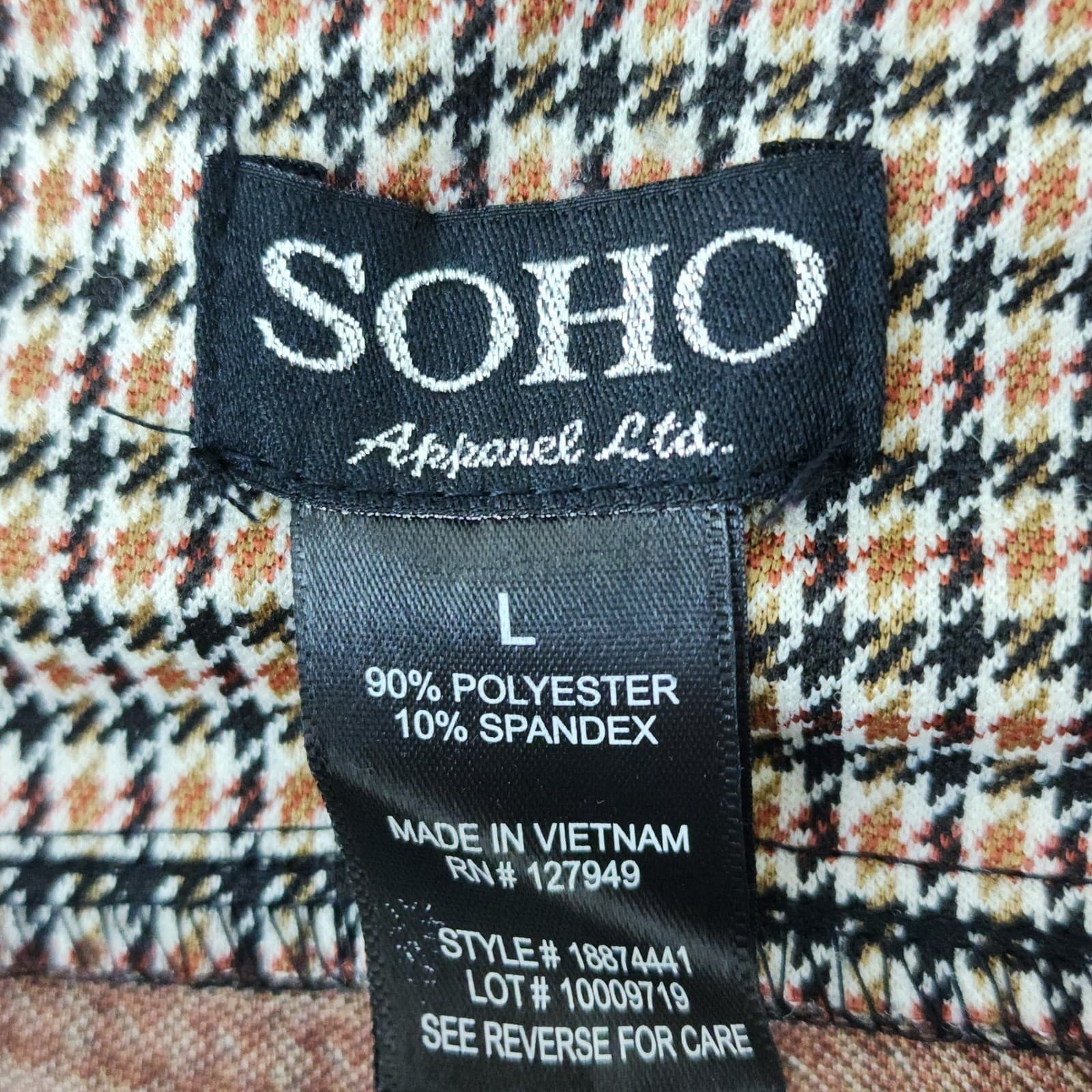 SOHO Apparel Ltd Brown Houndstooth Pull On Tapered Pants Womens Large - Thumbnail 5
