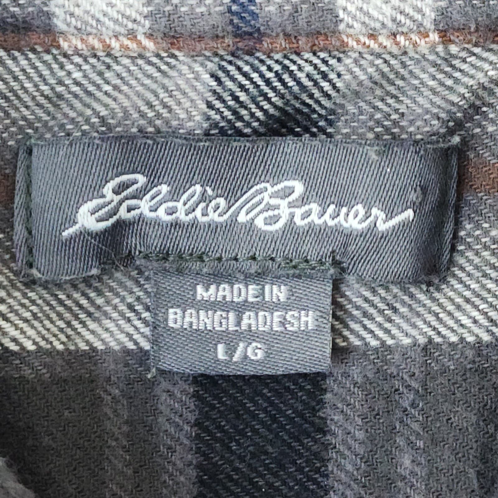 Eddie Bauer Mens Large Gray Plaid Flannel Button Down Shirt Long Sleeve L/G - Thumbnail 6