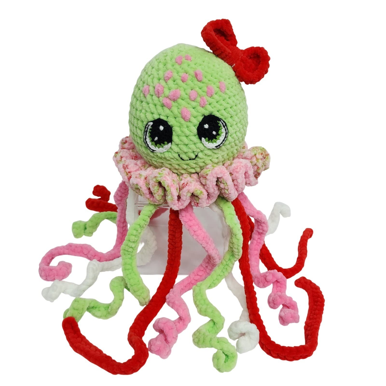 Handmade Crochet Jellyfish Plush Green Pink Red Amigurumi Stuffed Animal Toy