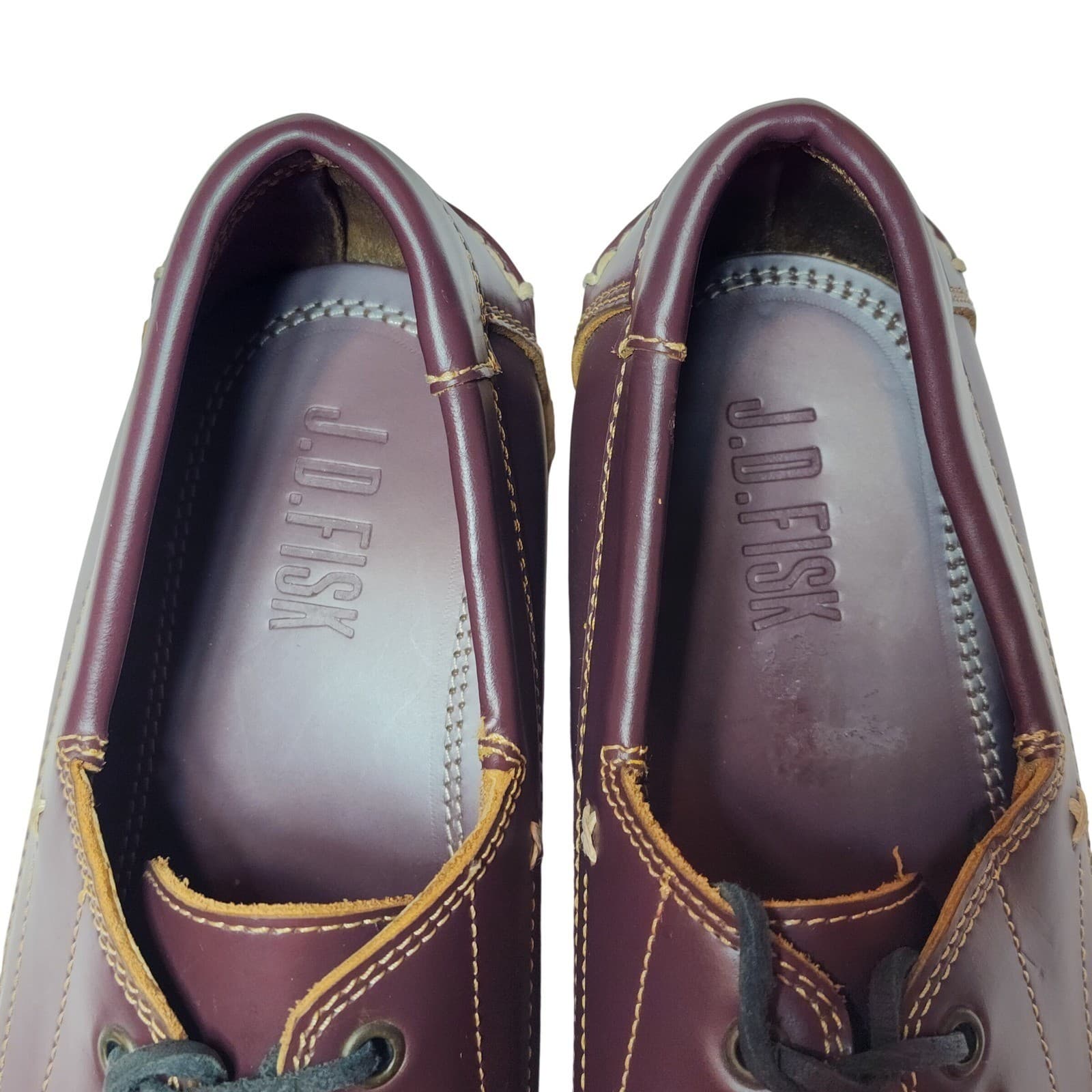 J.D. Fisk Men's Burgundy Leather Moc Toe Boat Shoes Crepe Sole 10 - Thumbnail 2