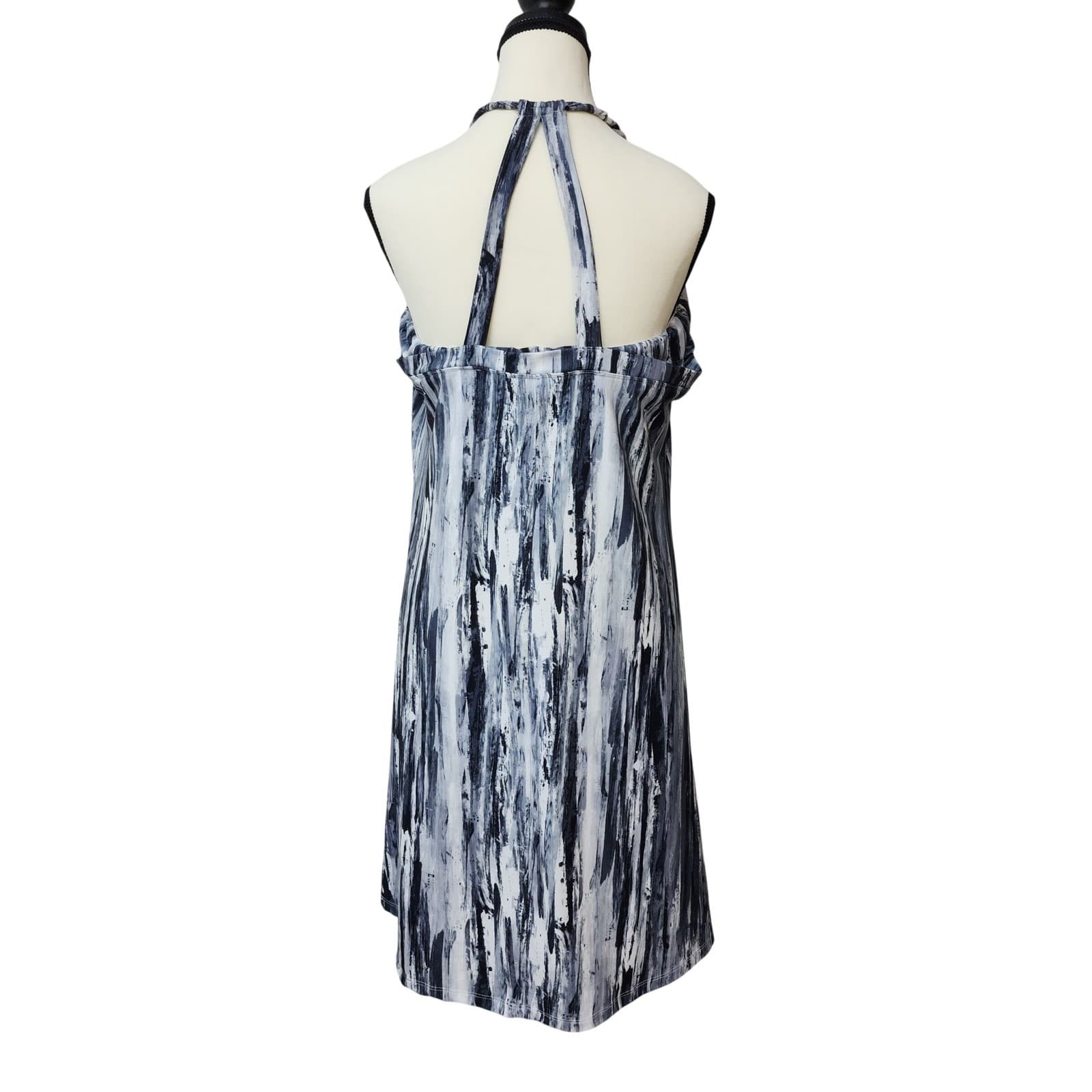 Peace & Pearls Blue Abstract Brushstroke T-Back Halter Shift Dress XL - Thumbnail 3