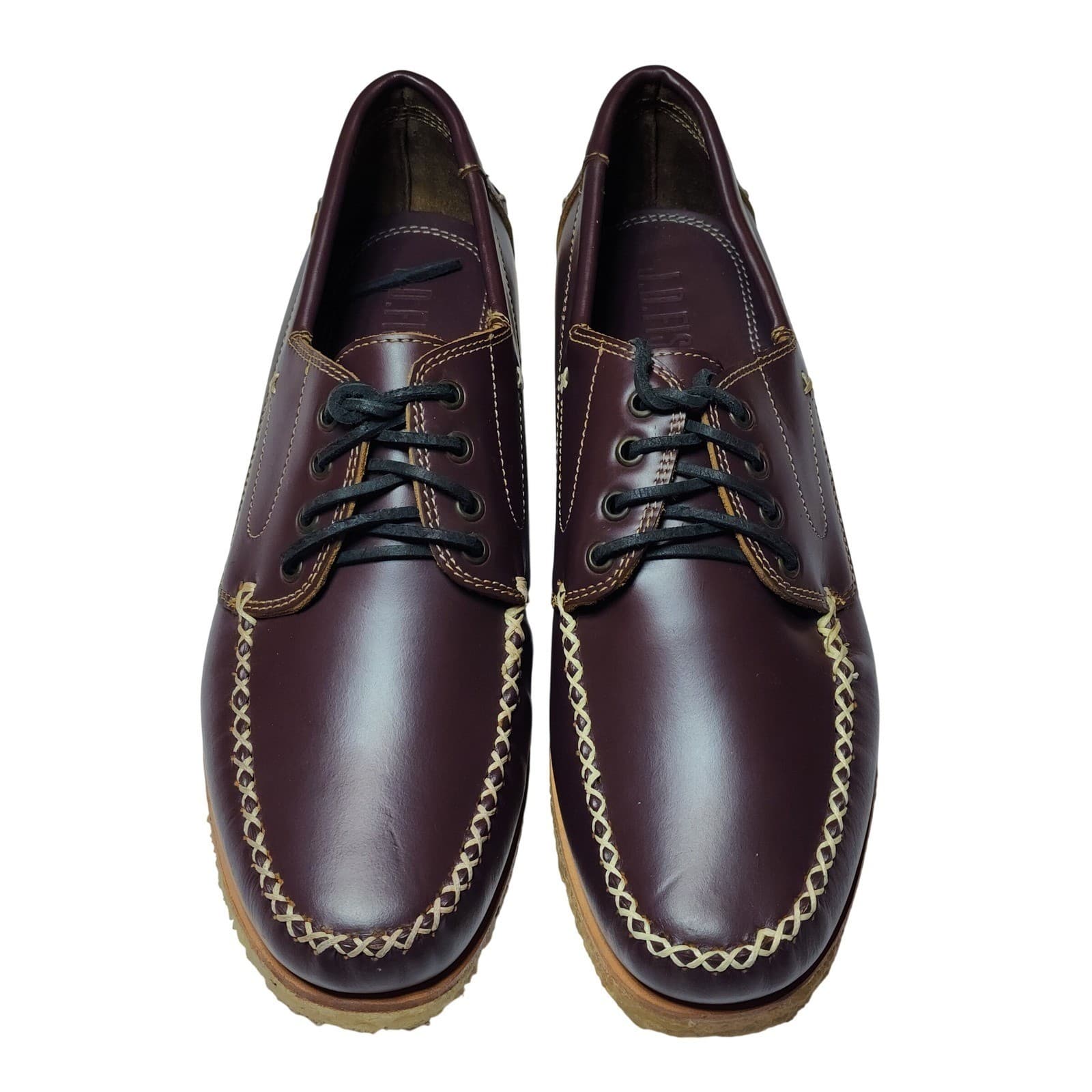 J.D. Fisk Men's Burgundy Leather Moc Toe Boat Shoes Crepe Sole 10 - Thumbnail 3