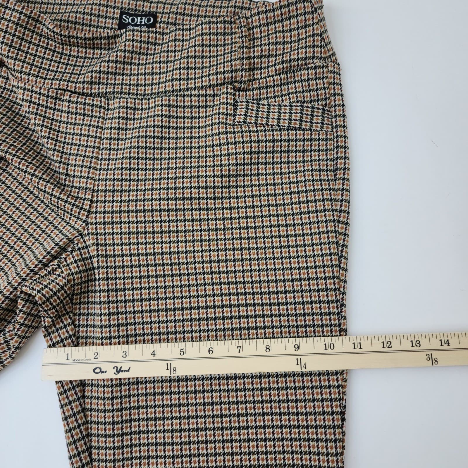 SOHO Apparel Ltd Brown Houndstooth Pull On Tapered Pants Womens Large - Thumbnail 3