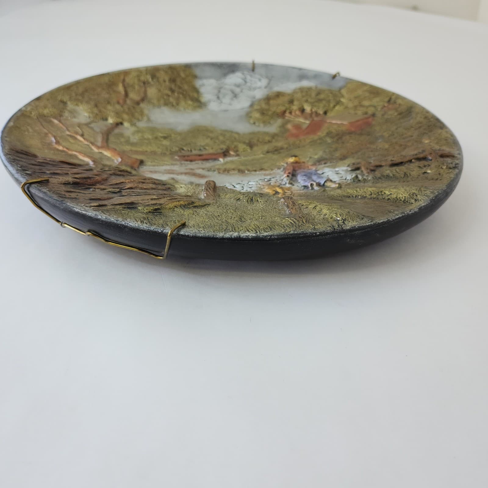 Vintage 1972 Byron Molds Ceramic 3D Relief Plate Country Landscape Boy & Dog - Thumbnail 2
