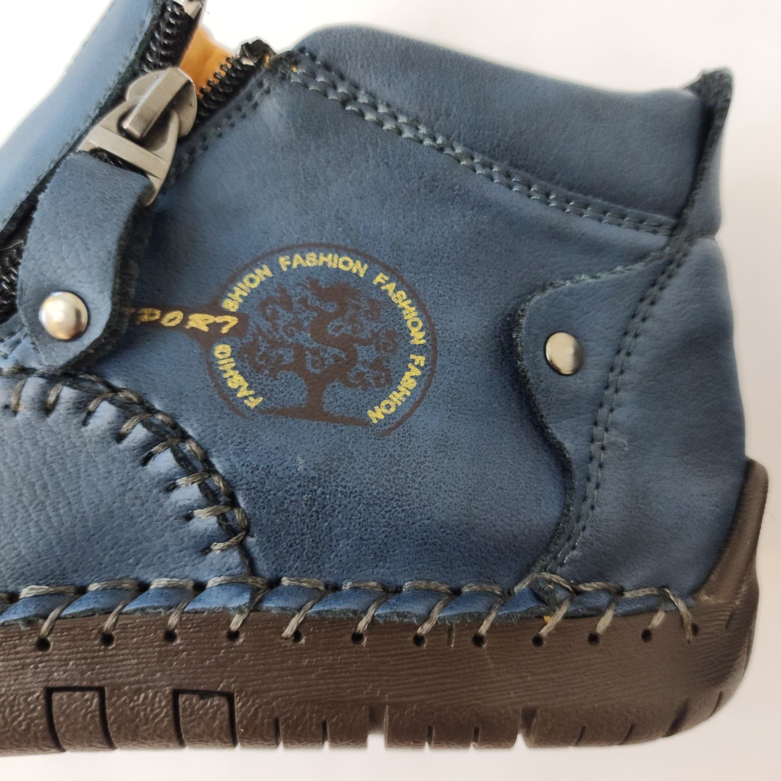 Fashion Sport Blue Leather Hand Stitched Ankle Boots Side Zip Men's 7 - Thumbnail 9
