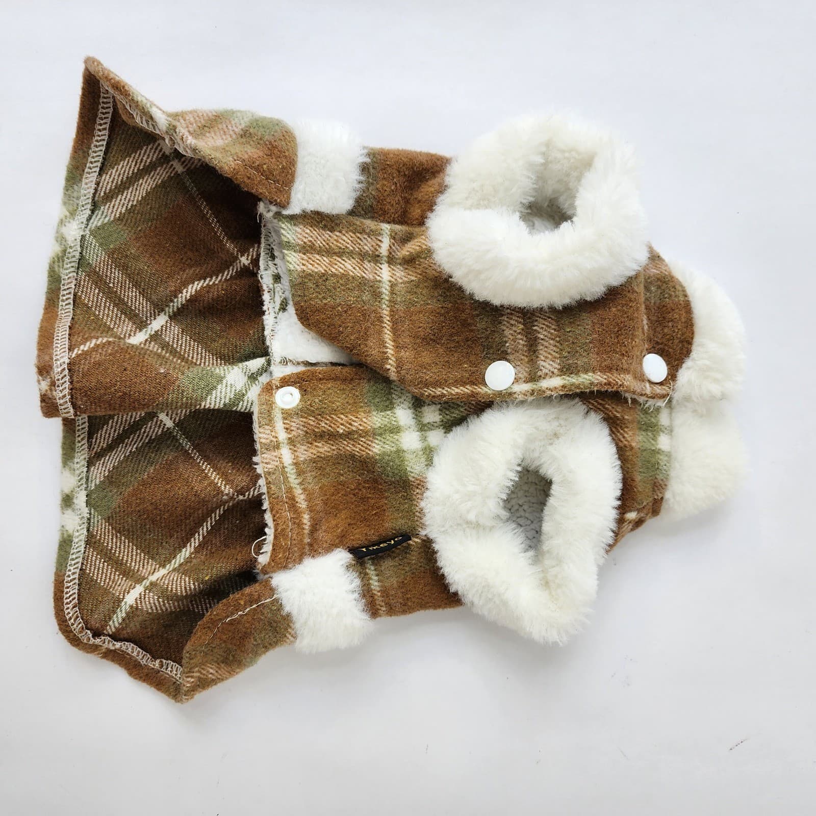 Yikeyo Pet Clothing Set XS Burgundy Hoodie and Plaid Faux Fur Trim Dress Vest - Thumbnail 4