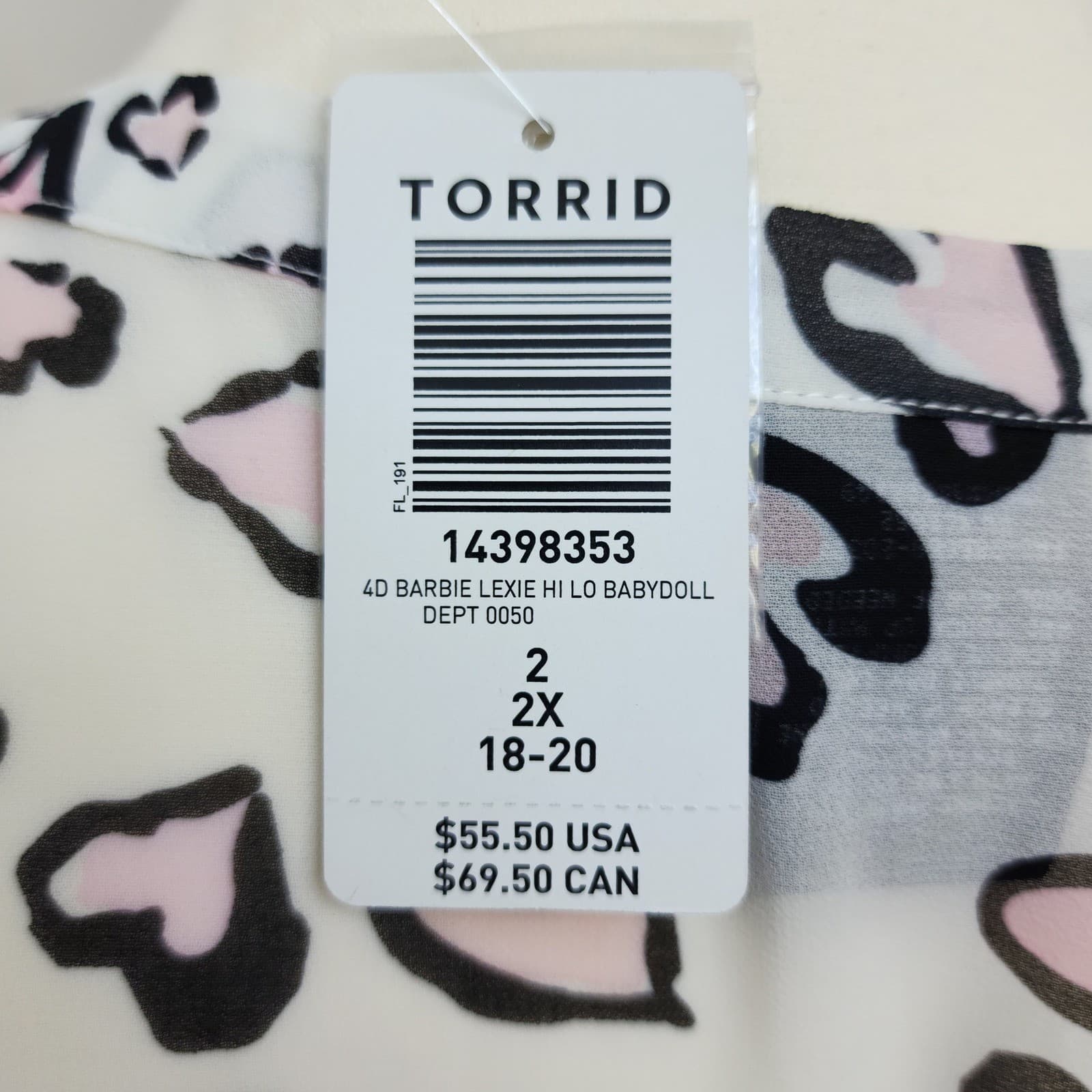 Torrid Barbie Lexie tunic sheer 2X 18-20 White Heart Print Chiffon NWT - Thumbnail 6