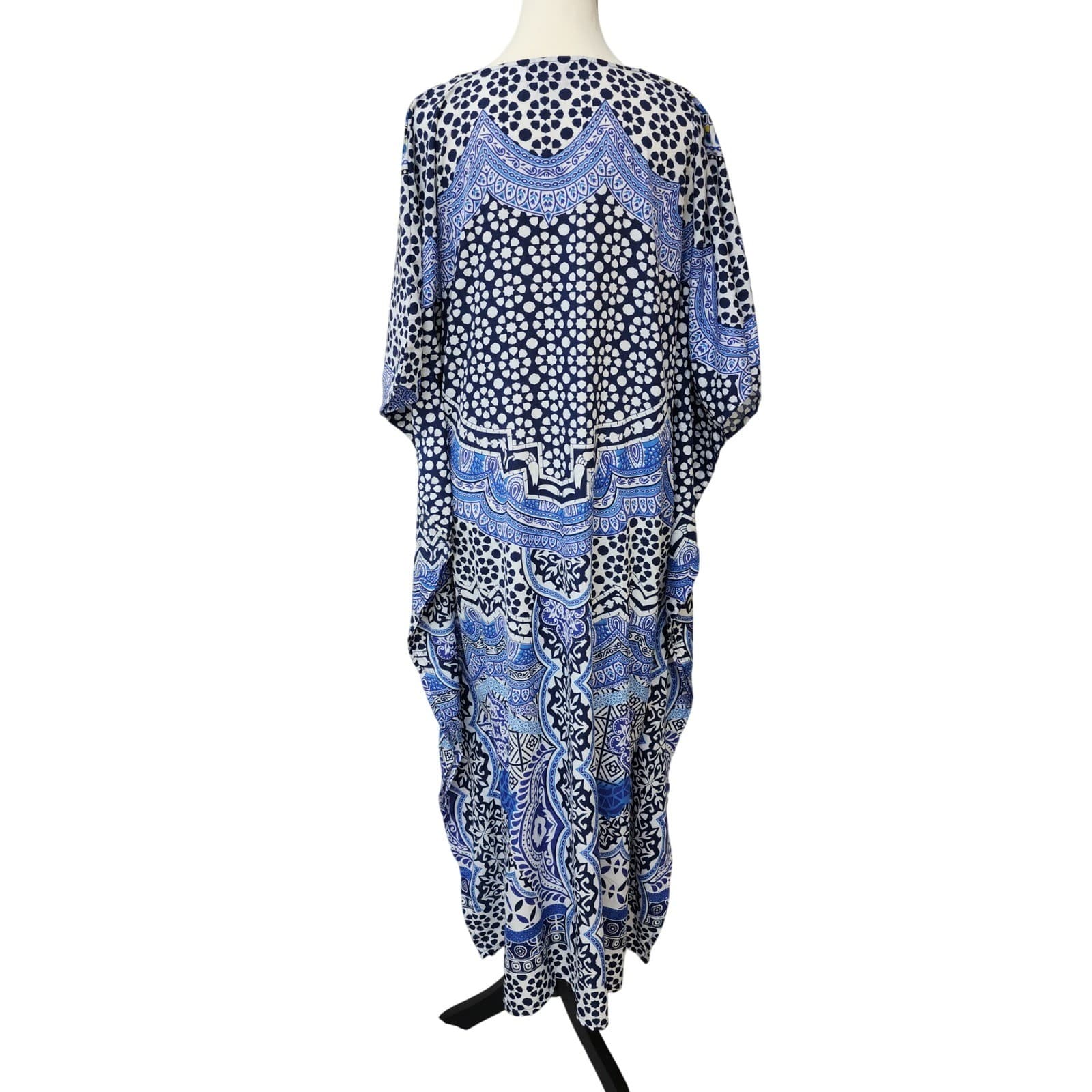 Miss Lavish London Kaftan Dress Blue White Paisley Geometric ONE SIZE Boho. - Thumbnail 3