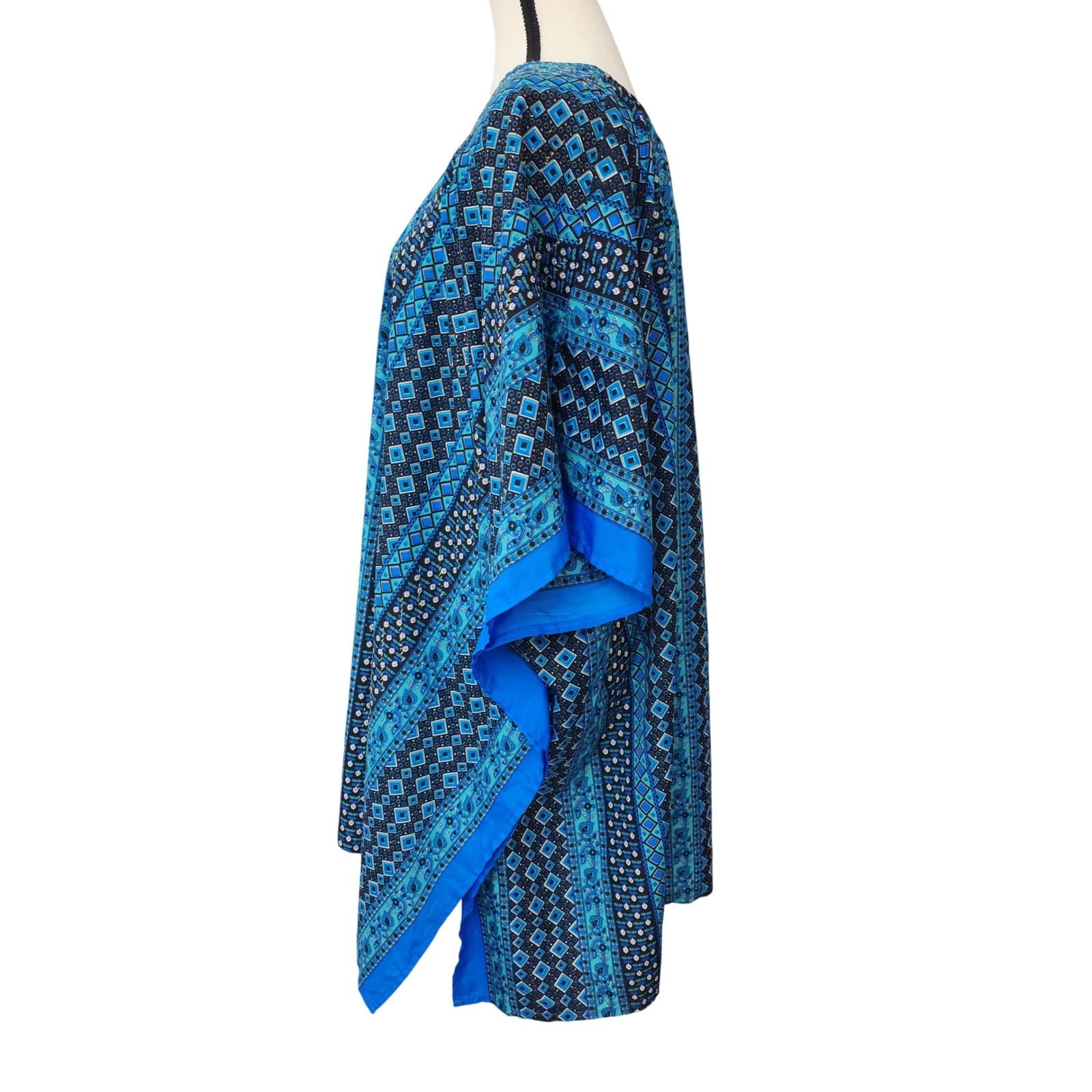 Good Times Blue Geometric Kaftan Top One Size Fits All Boho Tunic - Thumbnail 4