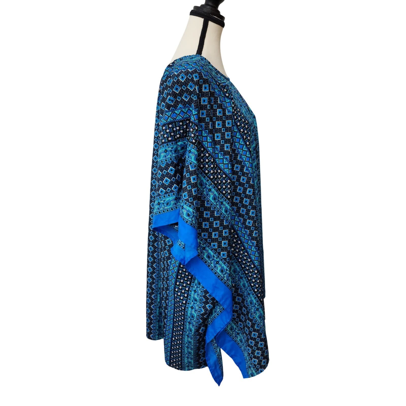 Good Times Blue Geometric Kaftan Top One Size Fits All Boho Tunic - Thumbnail 2