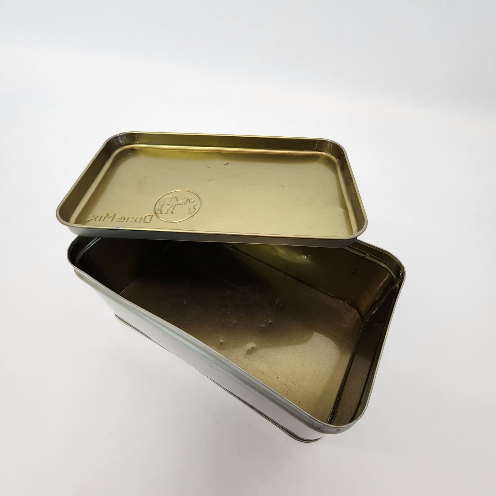 Vintage 1940's Dixie Mix Tin Embossed Camel Logo Silver Metal Storage Box - Thumbnail 6