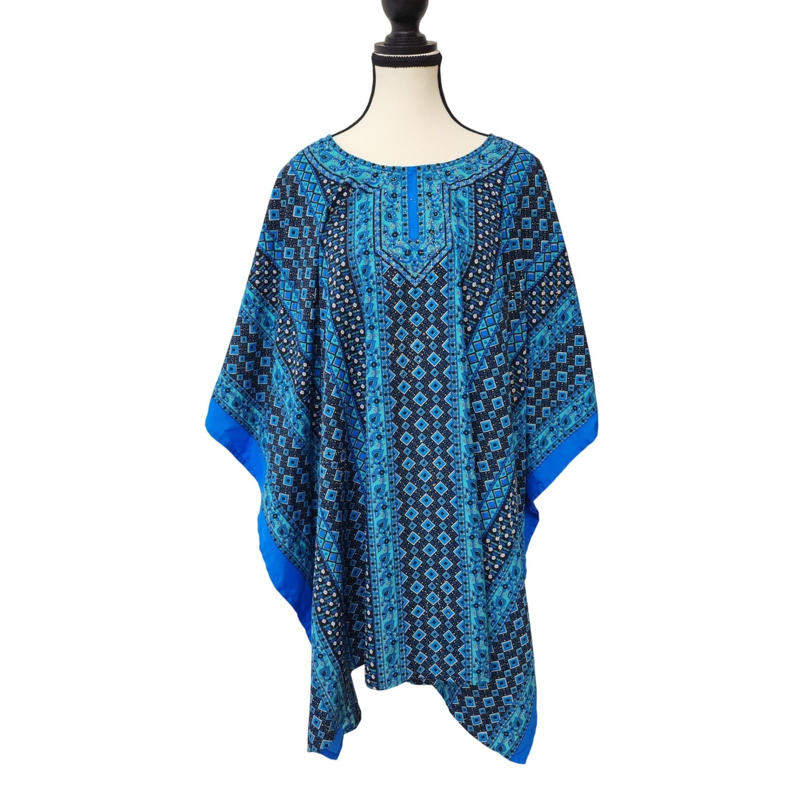 Good Times Blue Geometric Kaftan Top One Size Fits All Boho Tunic