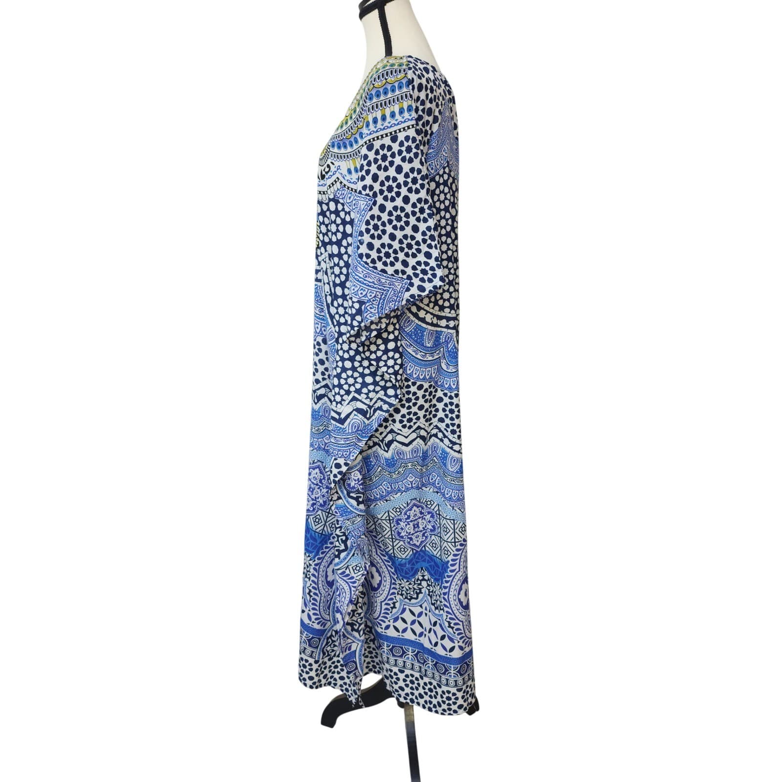 Miss Lavish London Kaftan Dress Blue White Paisley Geometric ONE SIZE Boho. - Thumbnail 2