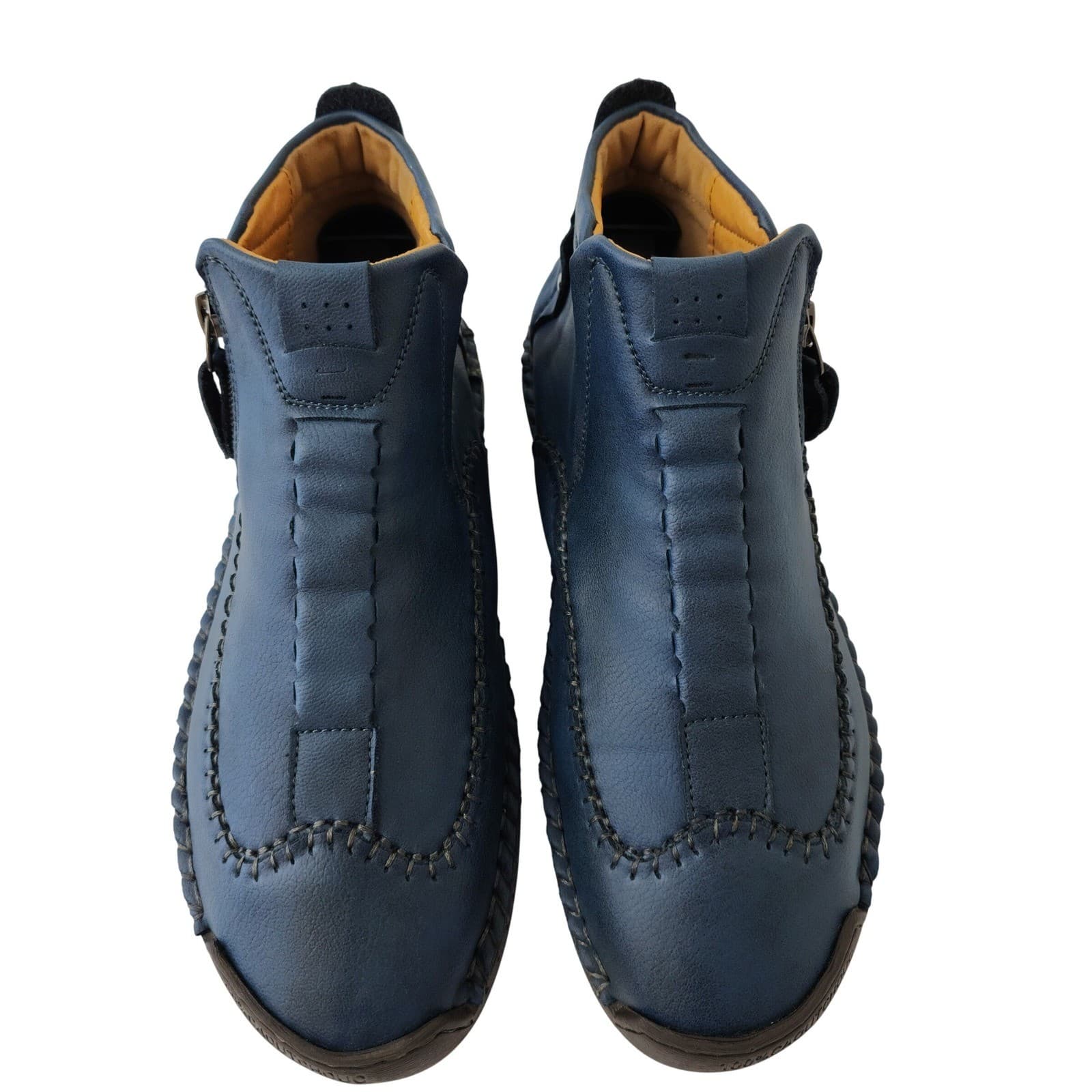Fashion Sport Blue Leather Hand Stitched Ankle Boots Side Zip Men's 7