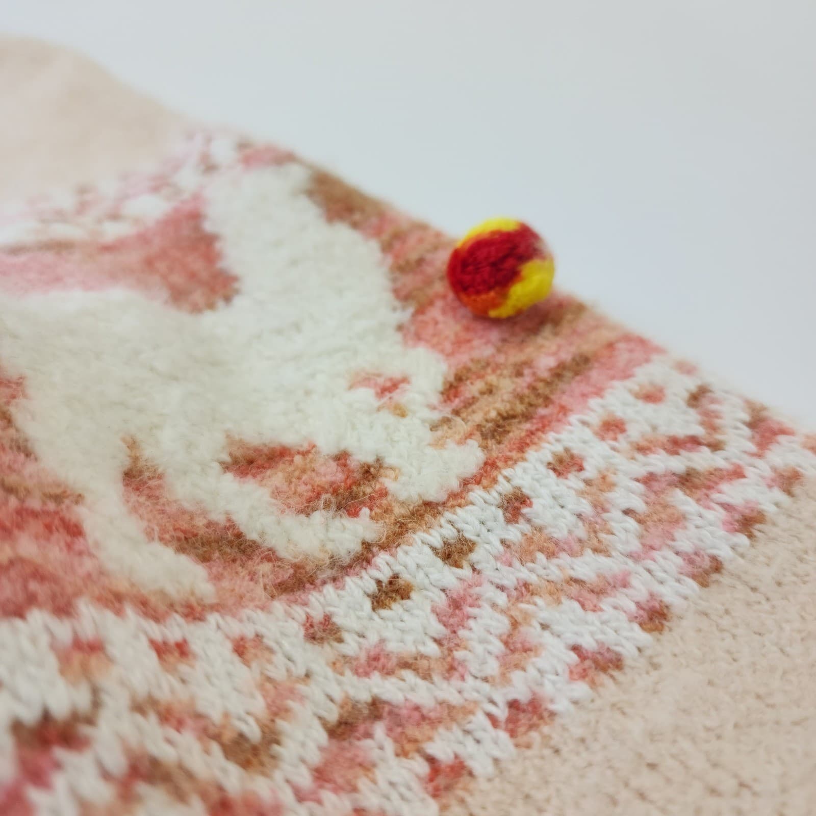 Anthropologie Llama Intarsia Mock Neck Sweater Cream Pink Pom Pom Womens Small - Thumbnail 9