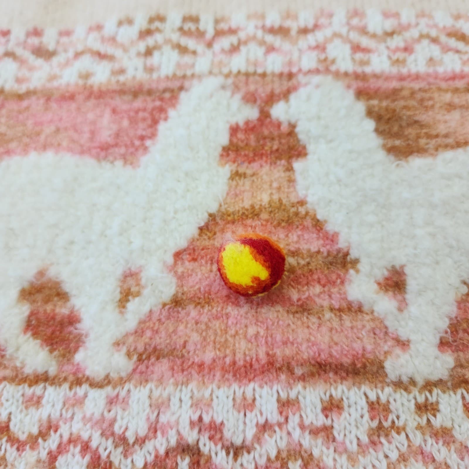 Anthropologie Llama Intarsia Mock Neck Sweater Cream Pink Pom Pom Womens Small - Thumbnail 8