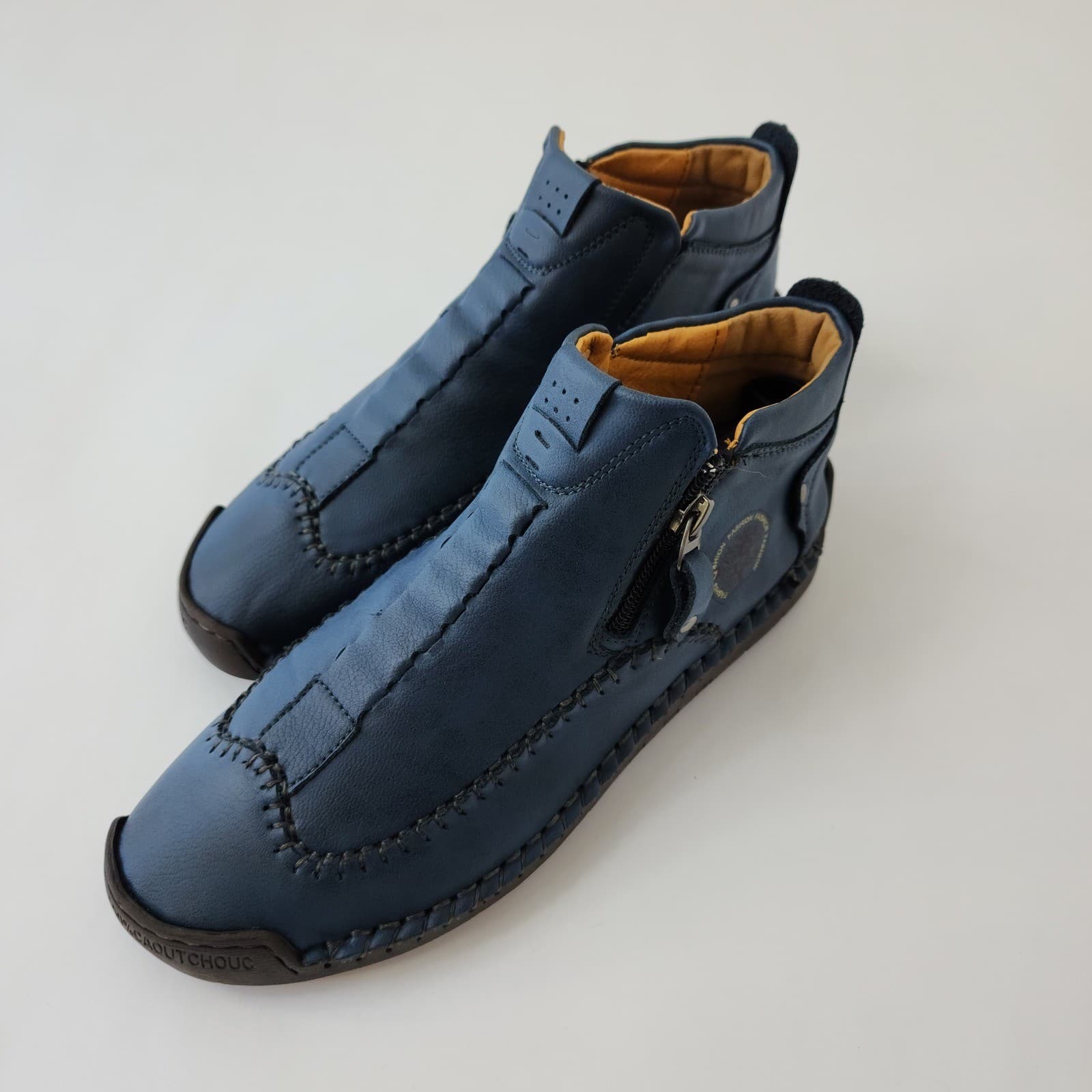Fashion Sport Blue Leather Hand Stitched Ankle Boots Side Zip Men's 7 - Thumbnail 4